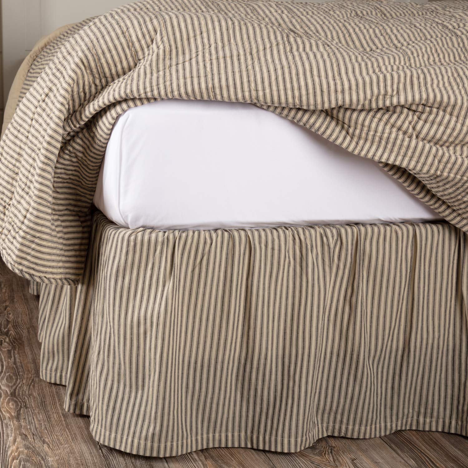 VHC Brands Sawyer Mill Ticking Striped Cotton Farmhouse Queen Bed Skirt