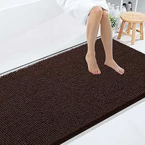 Smiry Luxury Chenille Bathroom Rugs 71x47, Extra Soft and Absorbent Shaggy Bath Mat, Machine Washable, Non-Slip Plush Carpet Runner for Tub, Shower, and Floor, Home Decor Accessories, Brown