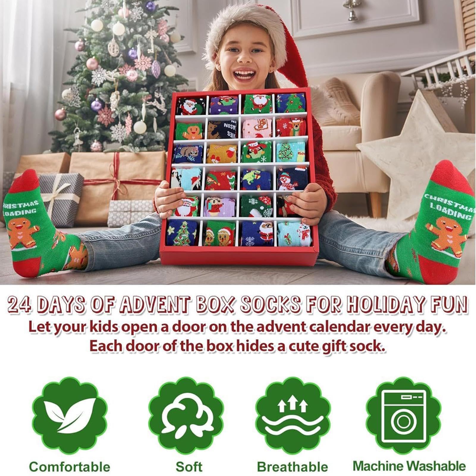 Calendario De Cuenta Atrás De Navidad Calcetines Crew Cálidos Y | Calendario De Cuenta Regresiva De Calcetines Navideños Para Adolescentes Niños Niñas Vacaciones Festivales