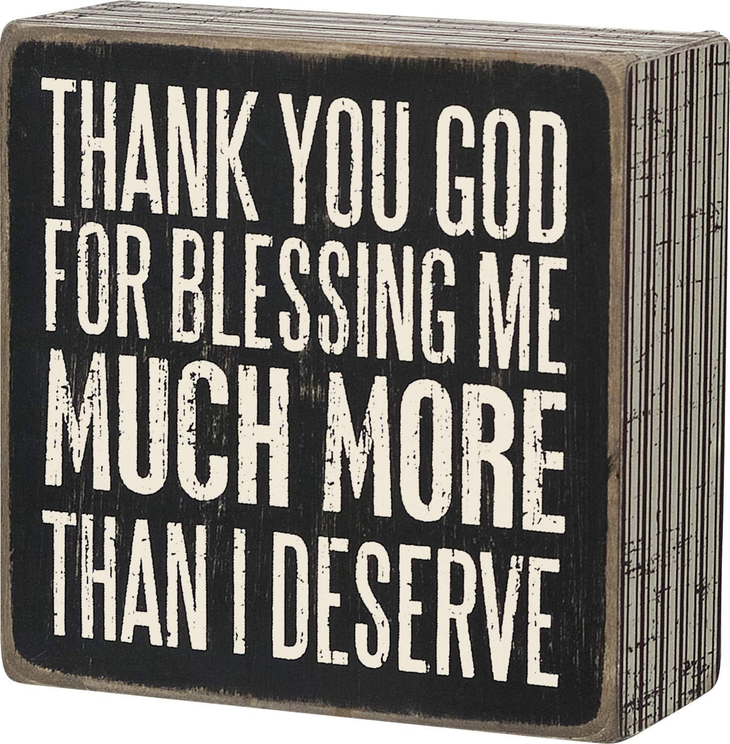 Primitives by Kathy 21297 Pinstriped Trimmed Box Sign, 4" Square, Thank You God for Blessing Me