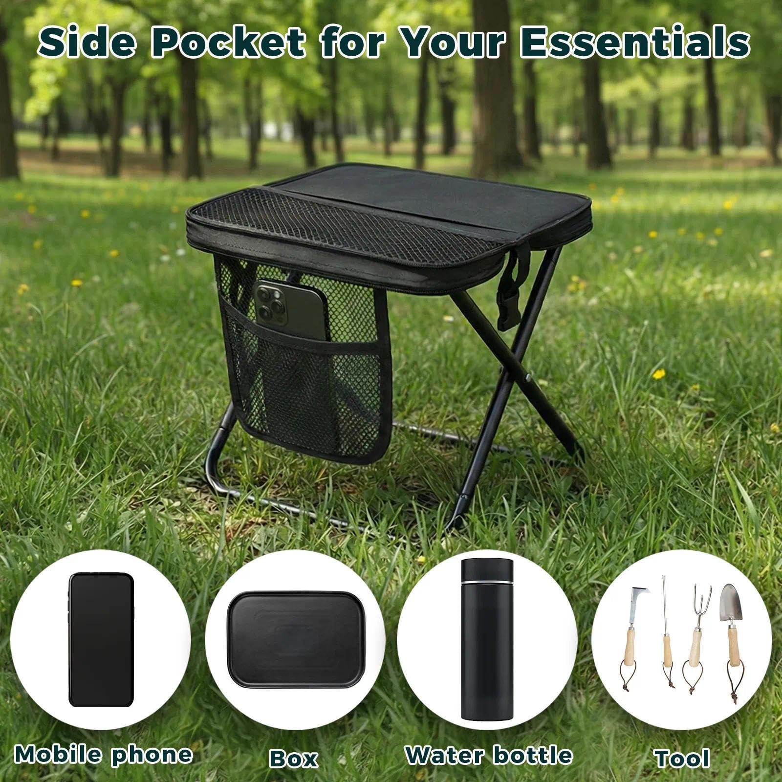 Sgabello portatile per escursionismo e trekking,Mini Portatile Leggero Sedia Pieghevole, Sgabello Pieghevole da Zaino e Sedile Portatile Per campeggio,Escursioni E Viaggi, Pesca, Picnic (Nero)