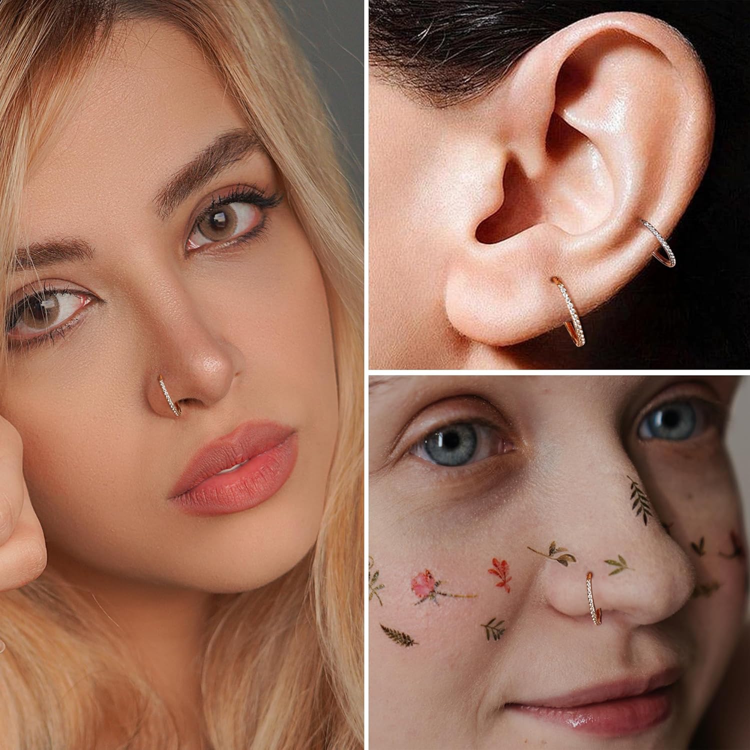 20G Nose Ring Hoop 316L Surgical Steel Nose Hoop 14k Gold CZ Nose Rings Handmade Stainless Steel Cartilage Earrings Tragus Helix Hoop Nose Rings Piercing Jewelry for Women Men - Image 7