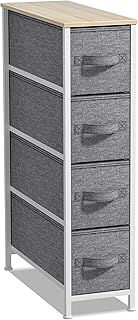 Sorbus Narrow Dresser with 4 Drawers - Vertical Slim Storage Chest of Drawers with Steel Frame, Wood Top & Easy Pull Fabric Bins for Small Spaces, Closets, Bedroom, Bathroom & Laundry (Beige)