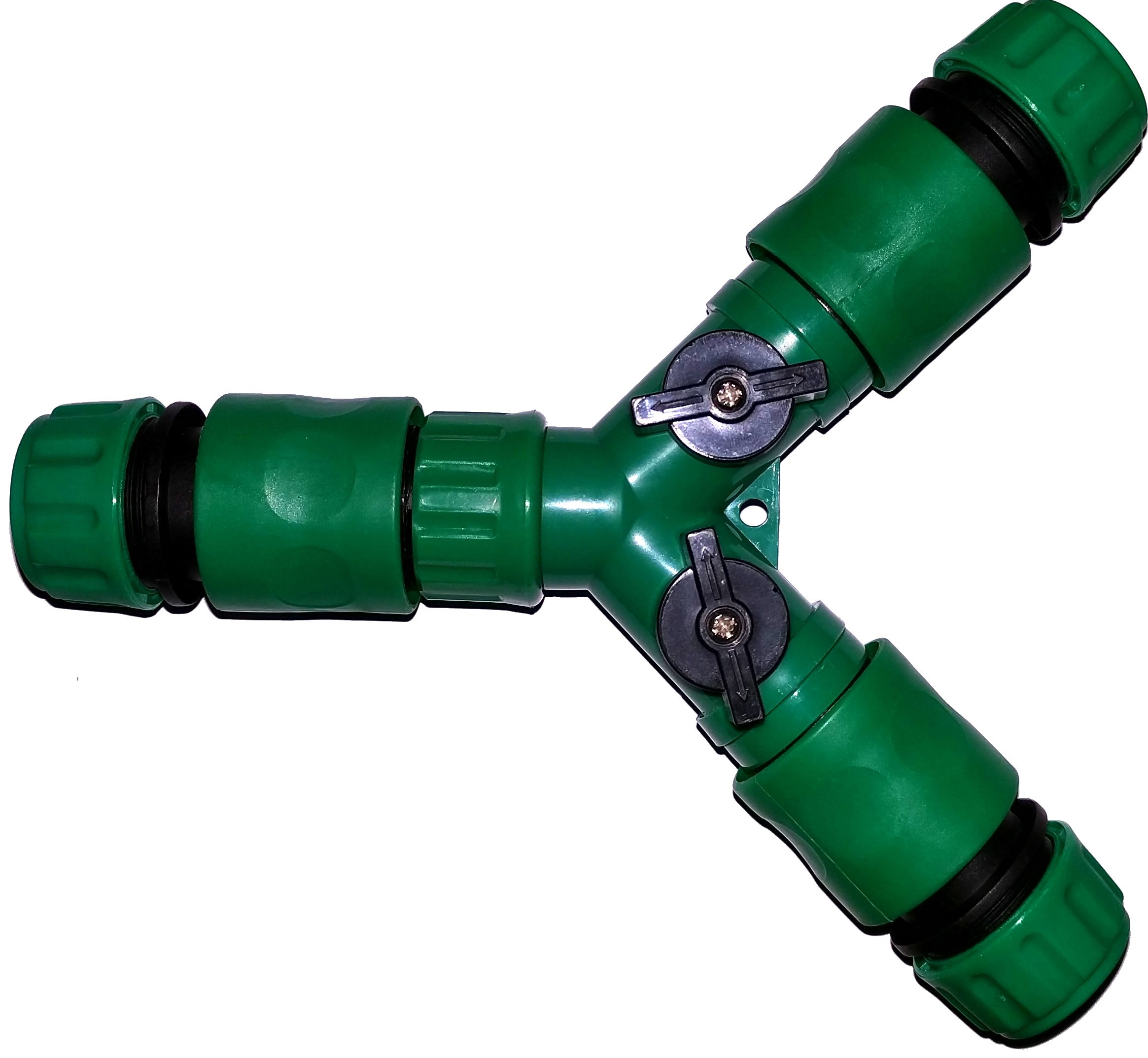 Snap On 3 Way Garden Hose Splitter INLINE with 2 ON/OFF Taps c/w 3 Snap On hose connectors
