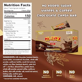 ChocZero Hi-Jinx Sugar Free Chocolate Wafer Candy Bars, Coffee Creme