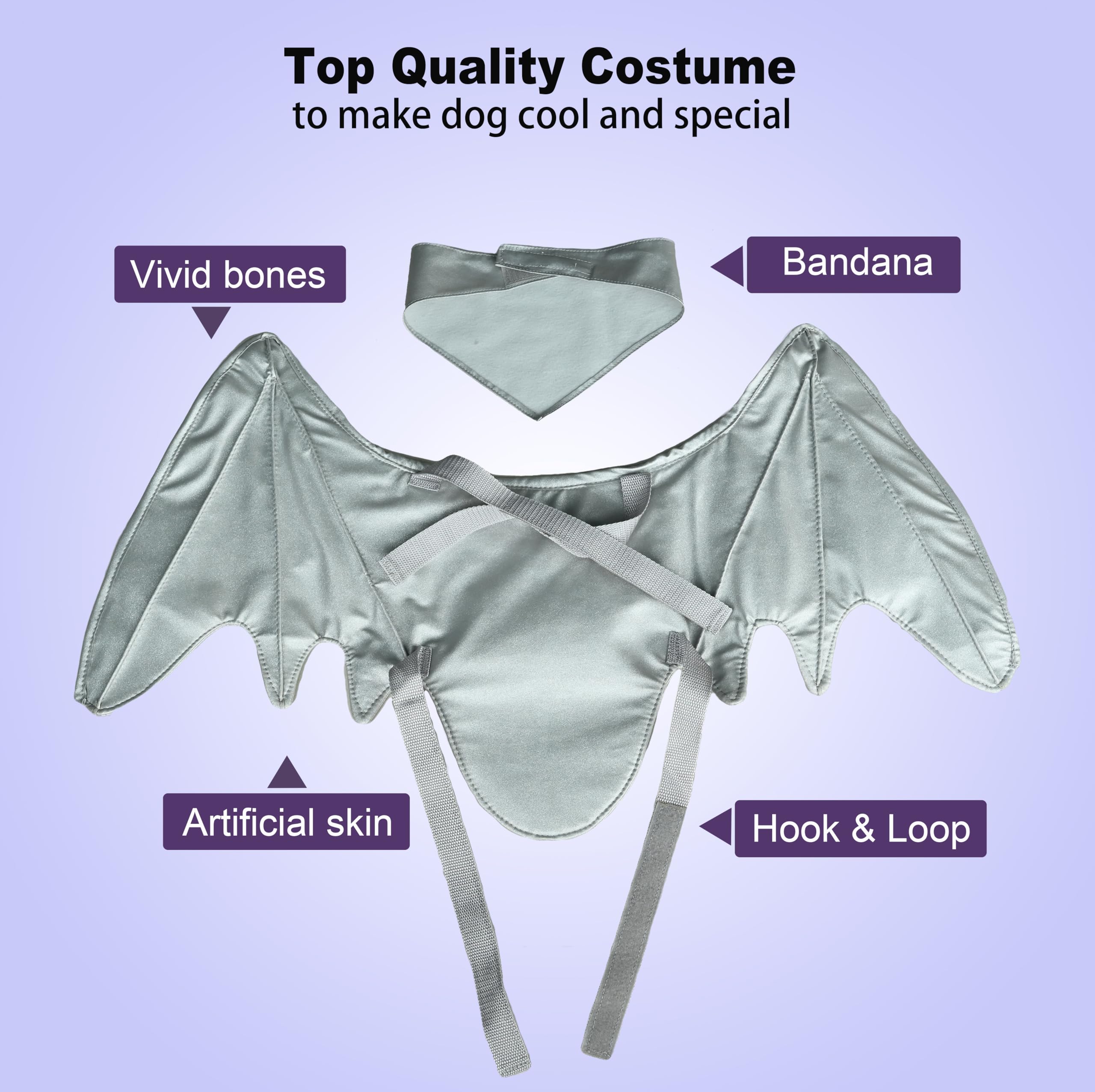 Funny Bat Wing Costumes for Dog Cute Furry Pet Clothing for Halloween (Silver dragon wing, Size M), Medium - Image 4