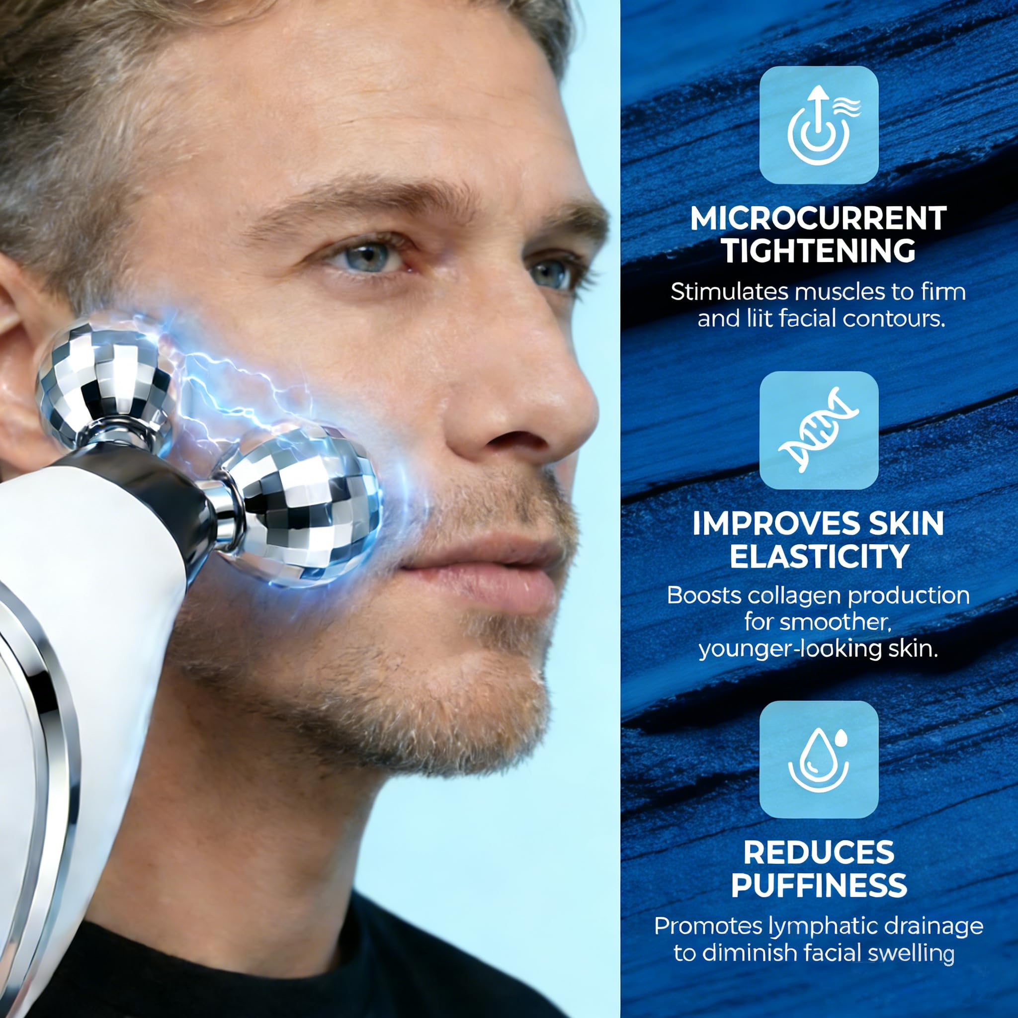 Nacken Augen Massagegerät 5-in-1 EMS Mikrostrom Gesichtsroller mit Vibration Männer Anti-Aging Lifting Straffung Falten Feine Linien Doppelkinn Hautpflege Tragbares Schönheitsgerät Heimgebrauch