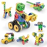 PicassoTiles STEM Learning Toys 105 Piece Building Block Set Kids Construction Engineering Kit Toy Blocks Children Early Education Playset w/IdeaBook, Power Drill, Clickable Ratchet, Age 3+ PTN105