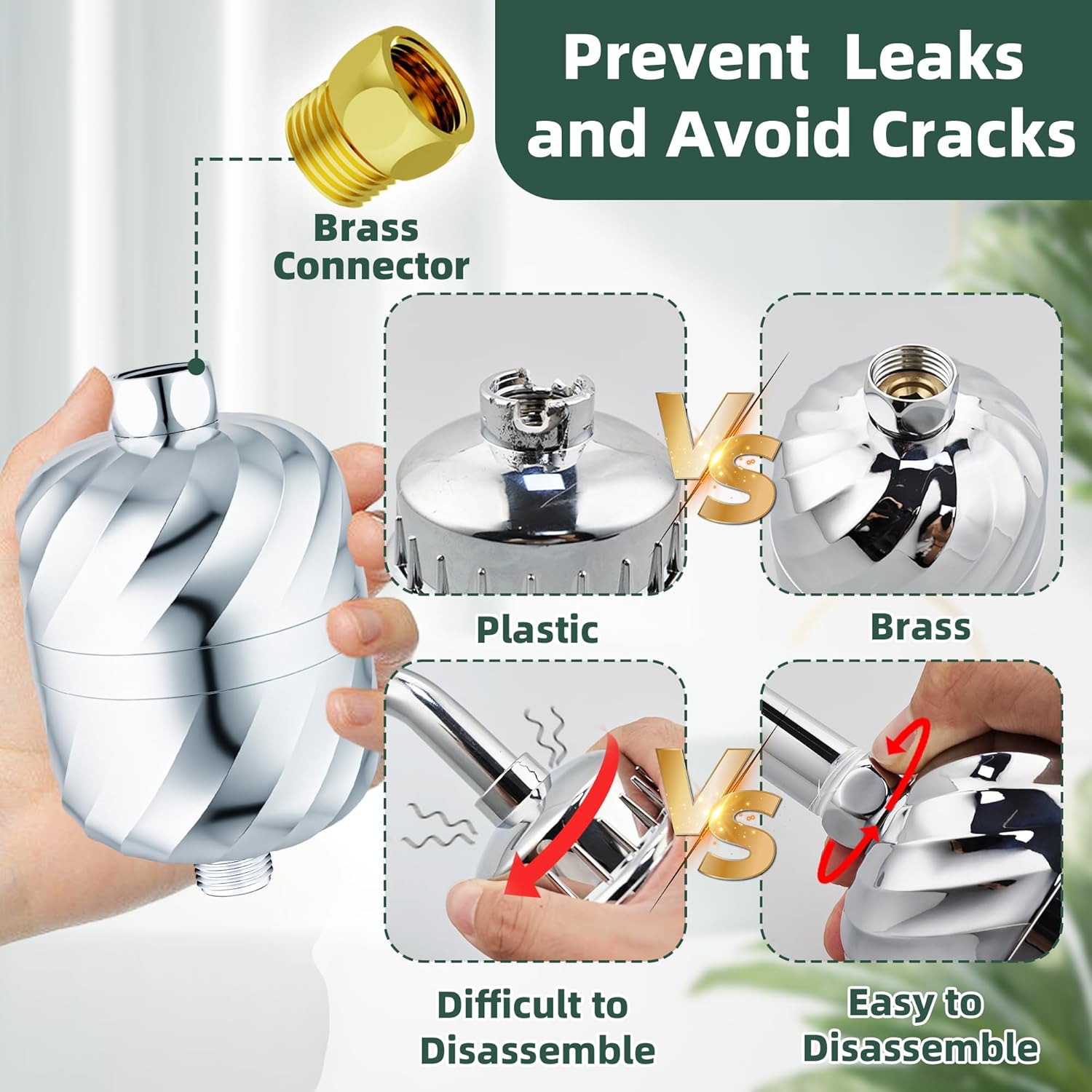 Shower Filter with 2 pcs Replacement Cartridge- 99% Removal of Chlorine, Rust, Impurities - Softens Hard Water, Enhances Skin, Makes Hair Soft & Smooth - No Pressure Loss, Easy Install-Chrome