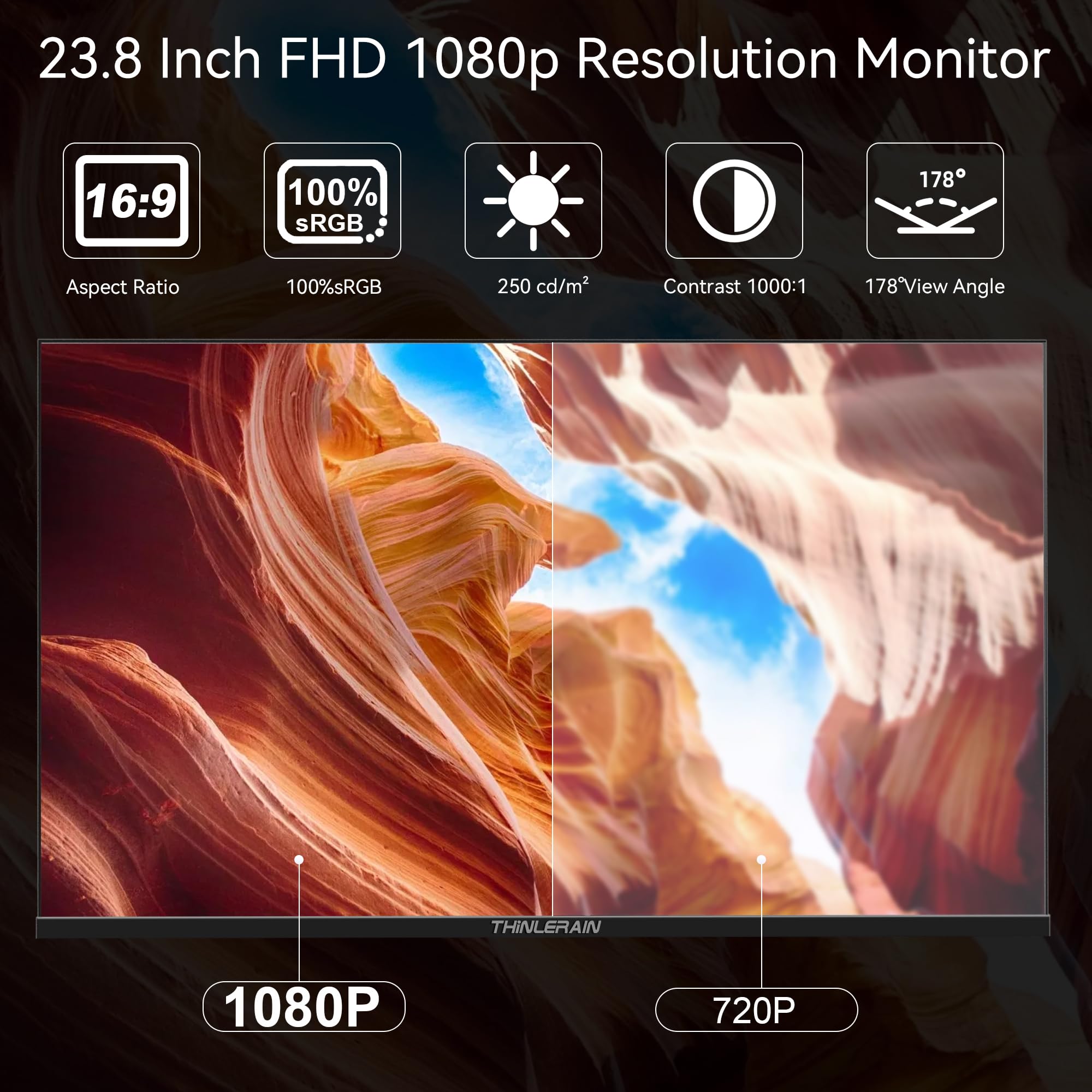 Monitor per PC da 24 pollici, 1920 x 1080p, display LED AMD FreeSync, 100% sRGB, VGA/HDMI/AV/BNC/USB, altoparlante integrato, 60 hz, 5 ms, VESA, nero