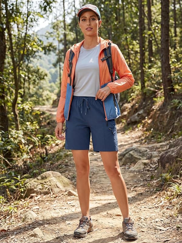 Nomolen Women's 7" Hiking Cargo Shorts Quick Dry Lightweight Athletic Outdoor Shorts for Workout with Zipper Pockets Navy Blue XL by Nomolen - Image 3