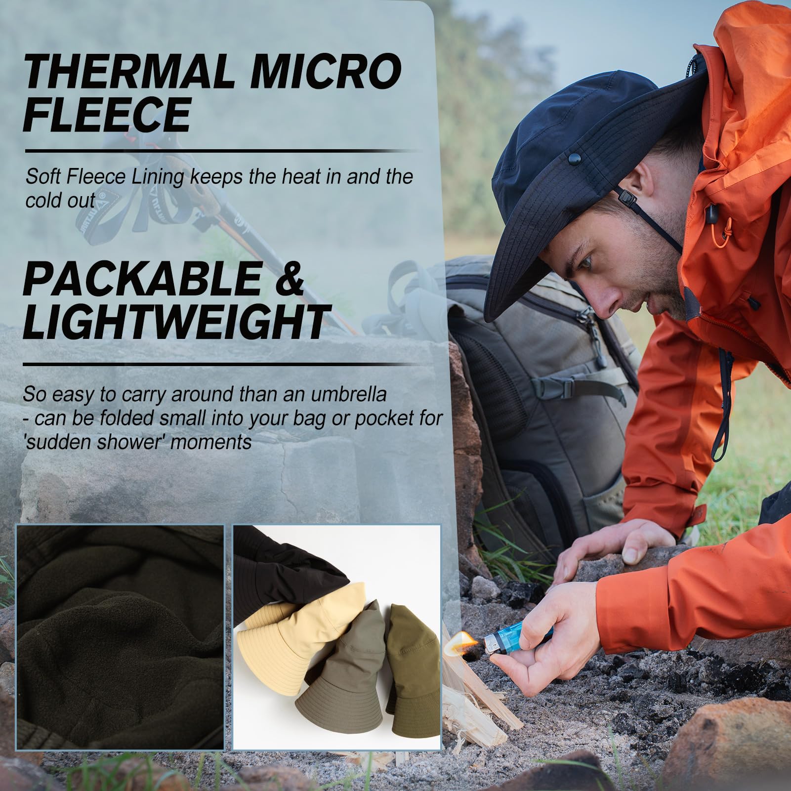 Top-EX XL/XXL Fleece Lined Wide Brim Winter Waterproof UPF 50 Sun Hat Men Women Safari Hats for Outdoor Hiking Fishing Walking Warm & Windproof 57-65CM
