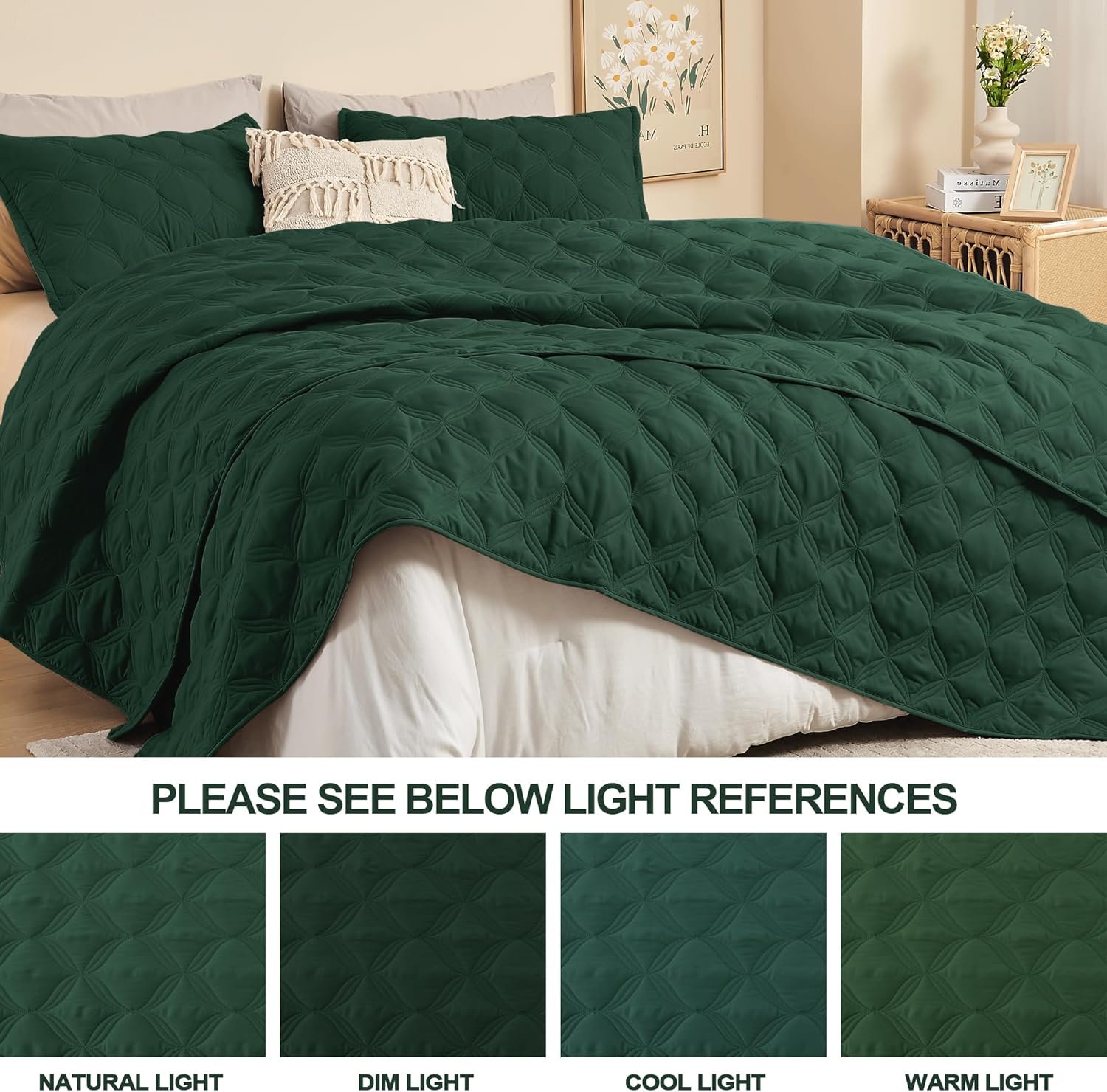Litanika Oversized King Quilt Bedding Set,120x120Inch Super King Emerald Green Comforter Bedspreads Lightweight Bed Coverlets Boho Bedding Cover Decor All Season, 3 Pieces (1 Quilt, 2 Pillowcases) - Image 6