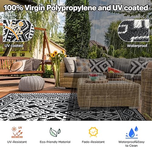 Miniatura 2 de Alfombra de exterior de 8 x 10 pies, impermeable, para exteriores de tu caravana, exterior, campamento, cubierta, porche, balcón, patio trasero,