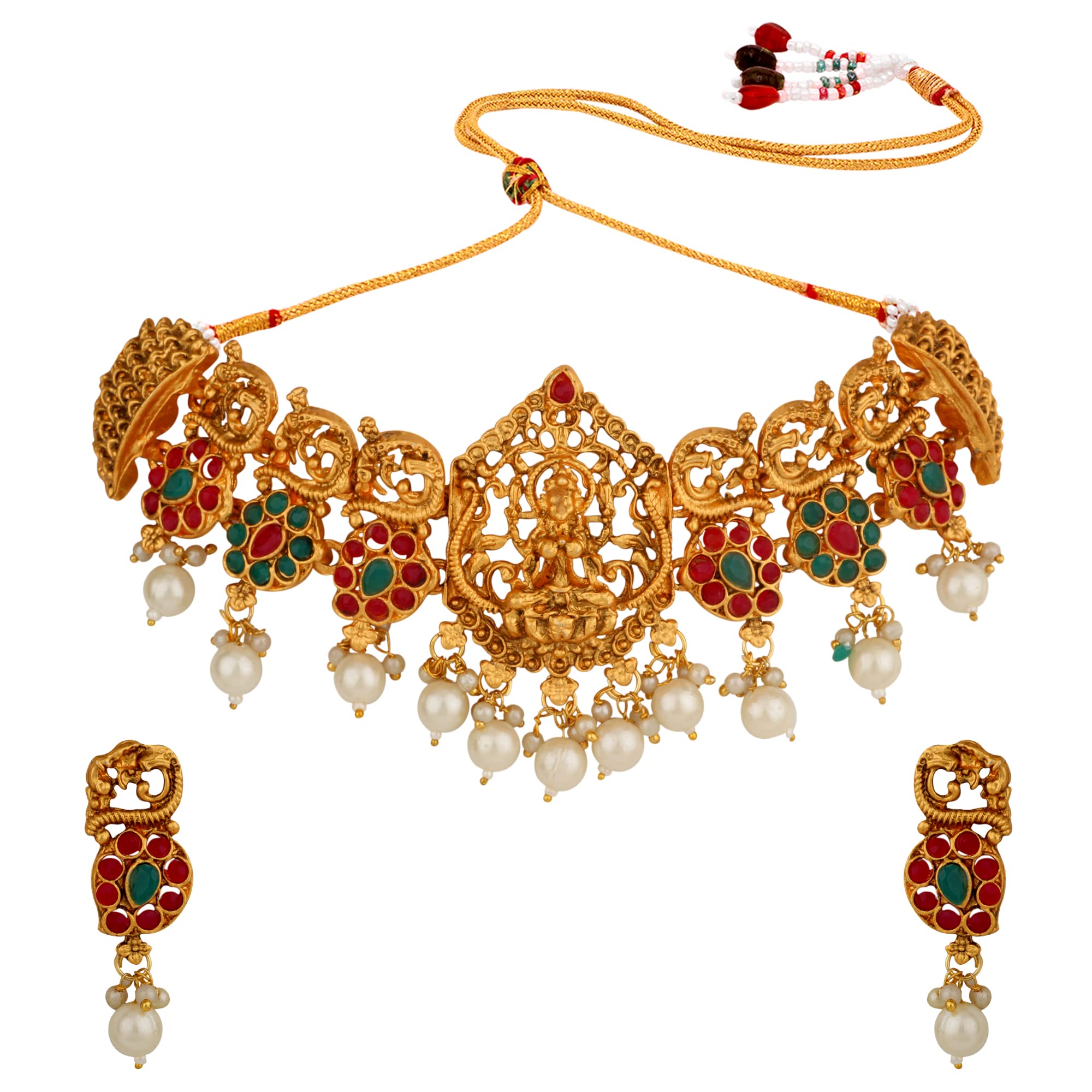 Atasi International Gold Plated Lakshmi Divine Temple Necklace with Earrings for Women - Alloy Princess Style Jewellery Set for Party, Wedding, Festive (AG5696) (B0BYX9CBVM) Amazon Price History, Amazon Price Tracker