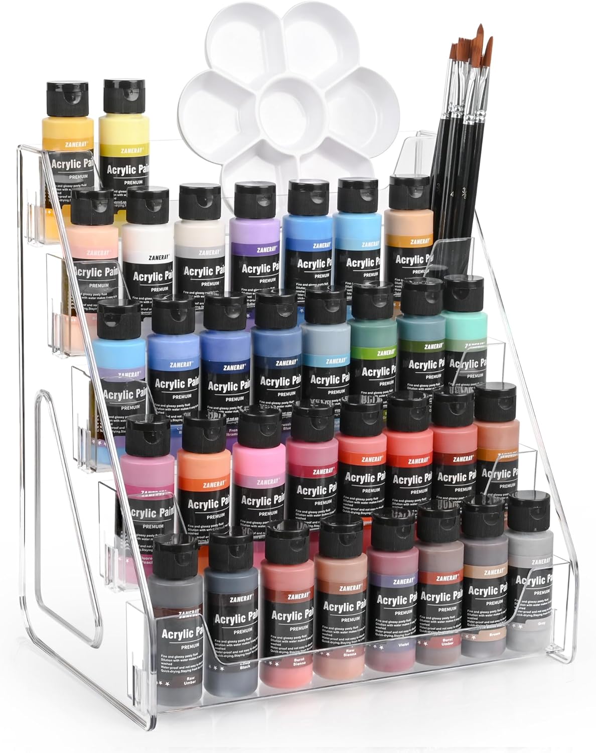 CELSOL 2 Pack 5-Tier Acrylic Paint Organizer, Clear Snap-On Storage Rack for Paints & Art Supplies, Elevated Design for Versatile Storage, No-Tools Setup & Quick Access