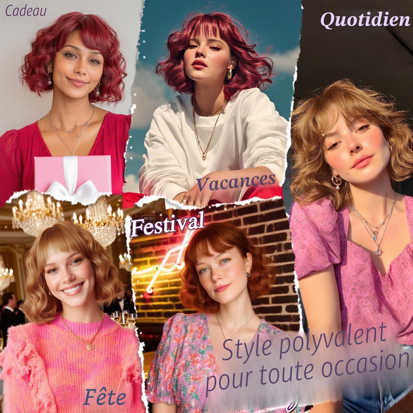 BARSDAR Courte Ondulée Perruque Gingembre Doré avec Franges, Courte Perruque Bob pour Femmes Bouclée Bob Perruques avec Franges Synthétiques D'aspect Naturel Cheveux Perruques Cosplay Utilisation