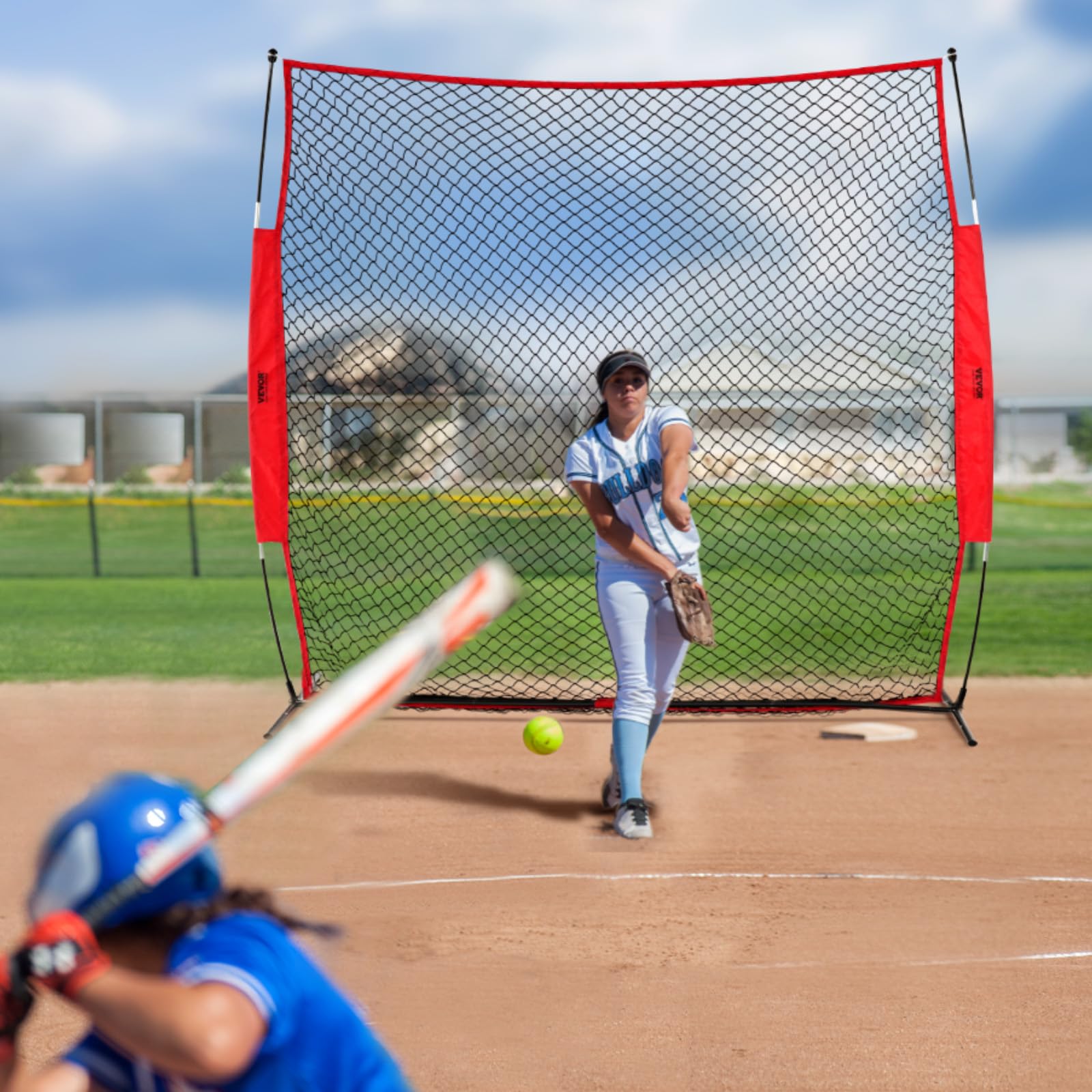 VEVOR Filet d'Entraînement de Baseball Softball 238x212 cm, Filet de Protection Pare-Ballons Portable avec Sac de Transport, Équipement d'Entraînement pour Receveur Crosse, Football, Hockey, Jardin