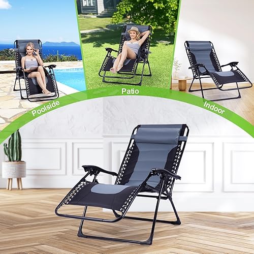 Miniatura 3 de Backyard Expressions Deluxe XL - Silla reclinable acolchada  Tumbona ergonómica antigravedad con diseño plegable, bandeja lateral y reposacabezas