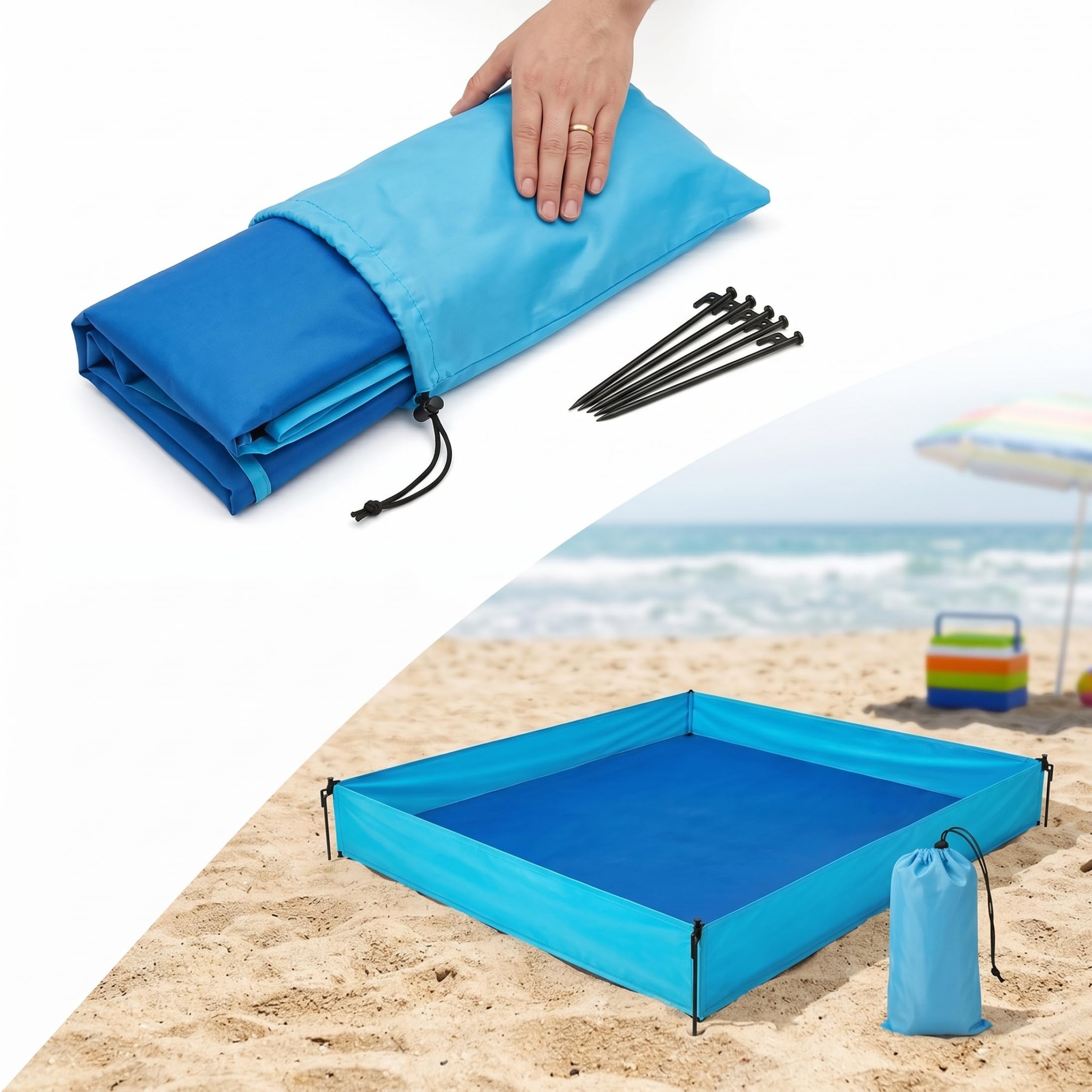 Box da spiaggia per bambino, Box da esterno per bambino, Coperta da spiaggia pieghevole con superficie impermeabile, Blu, 72, 83x57, 09x9, 84 pollici..