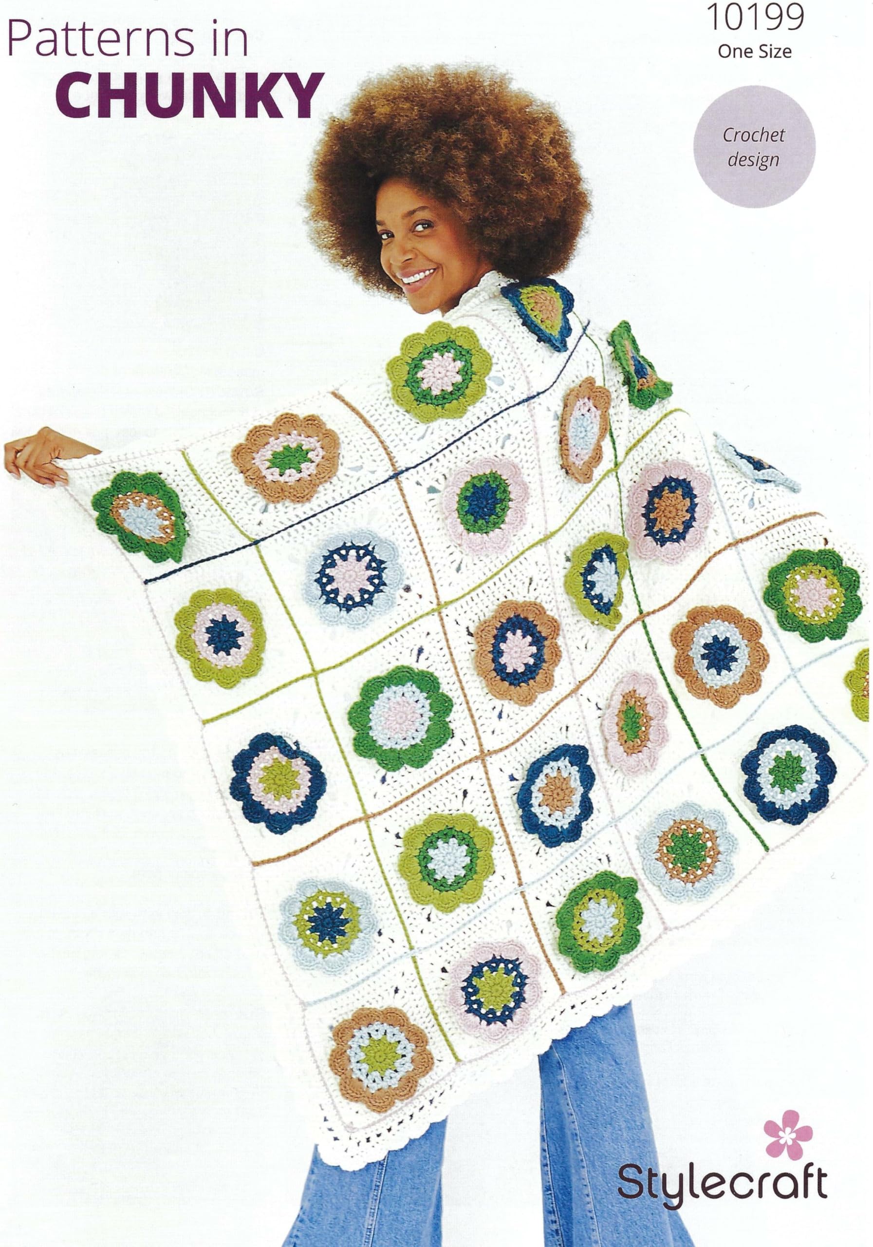 Stylecraft Multicoloured Dk Crochet Pattern Pamphlet - 10199 One Size Crochet Blanket (108Cm X 128Cm)