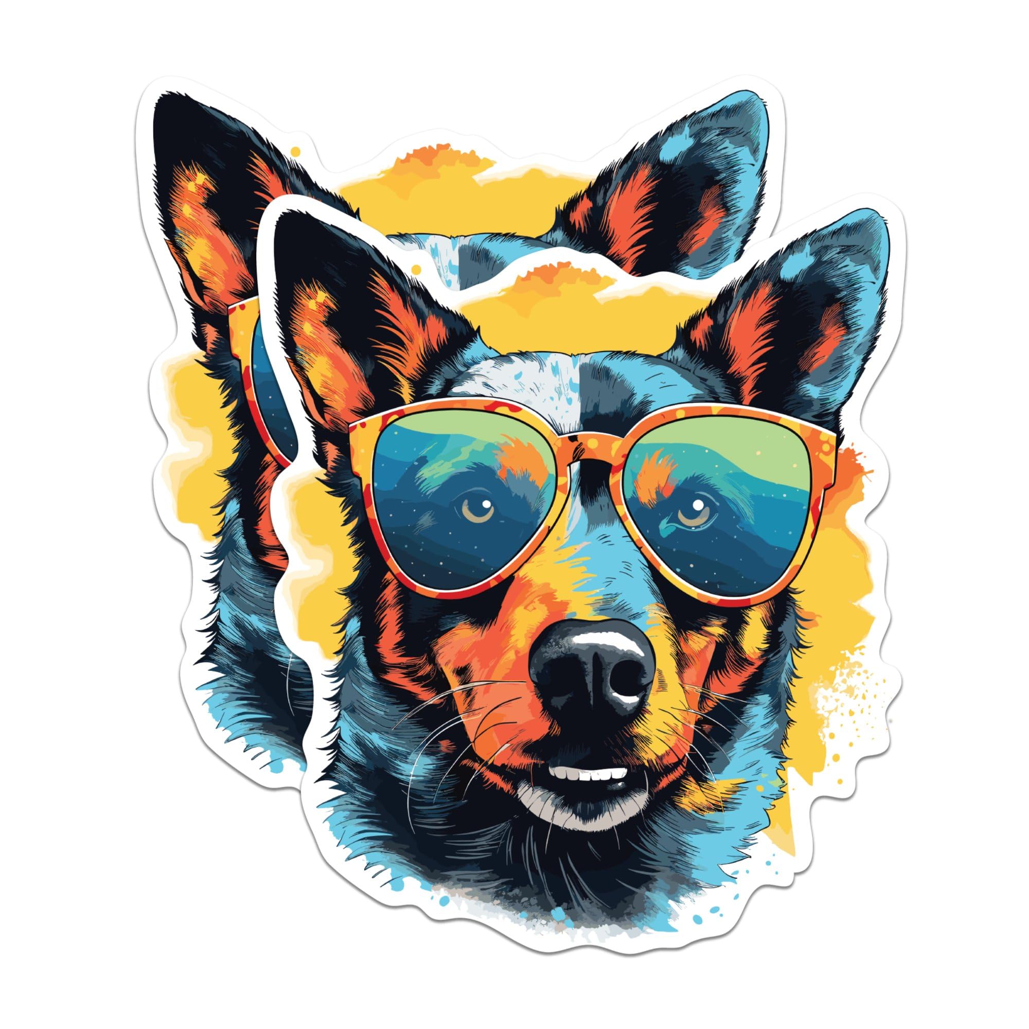 Bliss Monkey Co. (2 Pack) Australian Cattle Dog Stickers - Australian Cattle with Sunglasses - Choose FromOver 100 Dog Breeds - 5 Inches On Longest Side - Premium Vinyl - Made in USA - BMCS0304