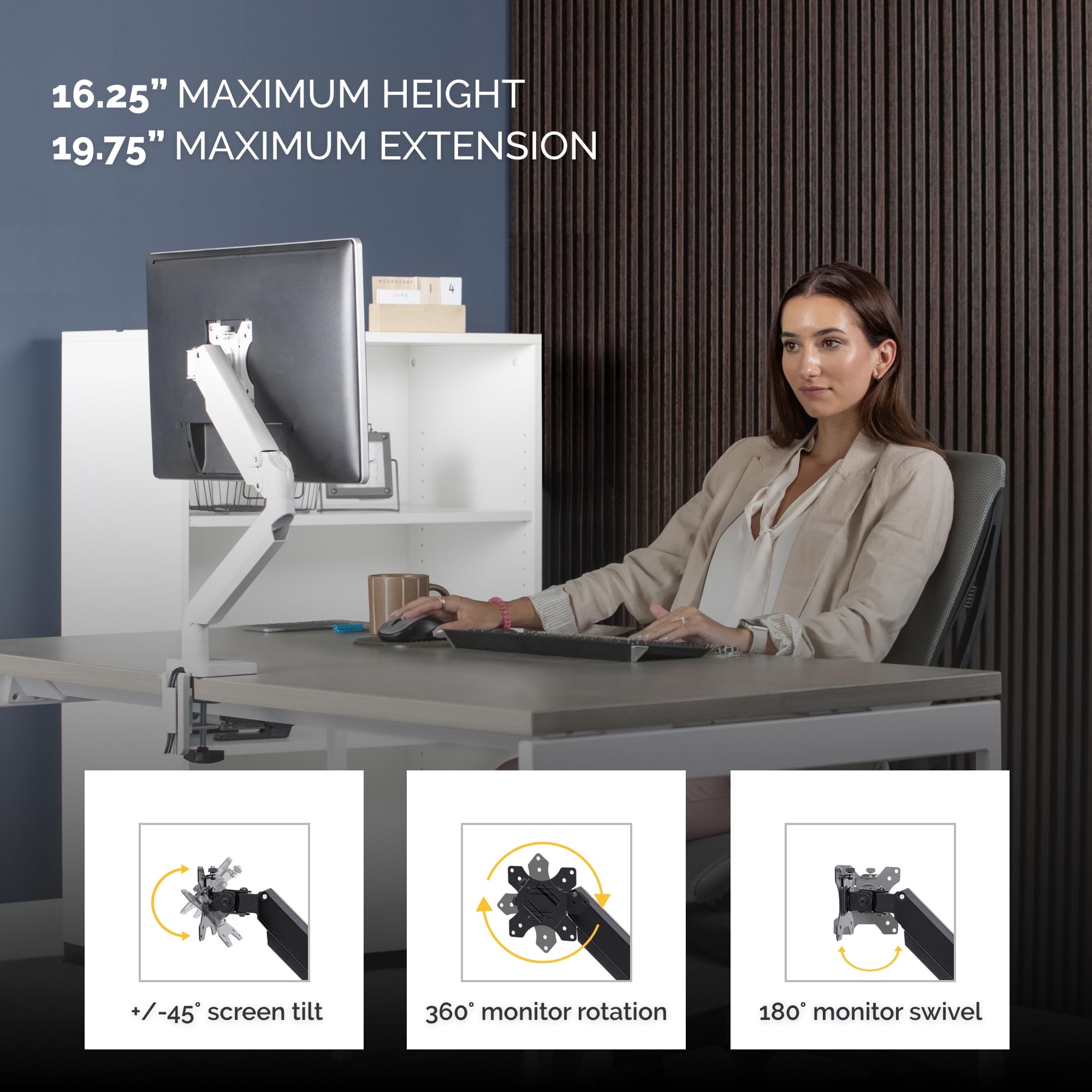 Fellowes Uchwyt do monitora do 1 ekranu do 32 cali (81,28 cm) - Platinum Series Monitor Arm ze sprężyną gazową, portami USB - mocowanie za pomocą zacisku lub przepustu kablowego - kolor: biały