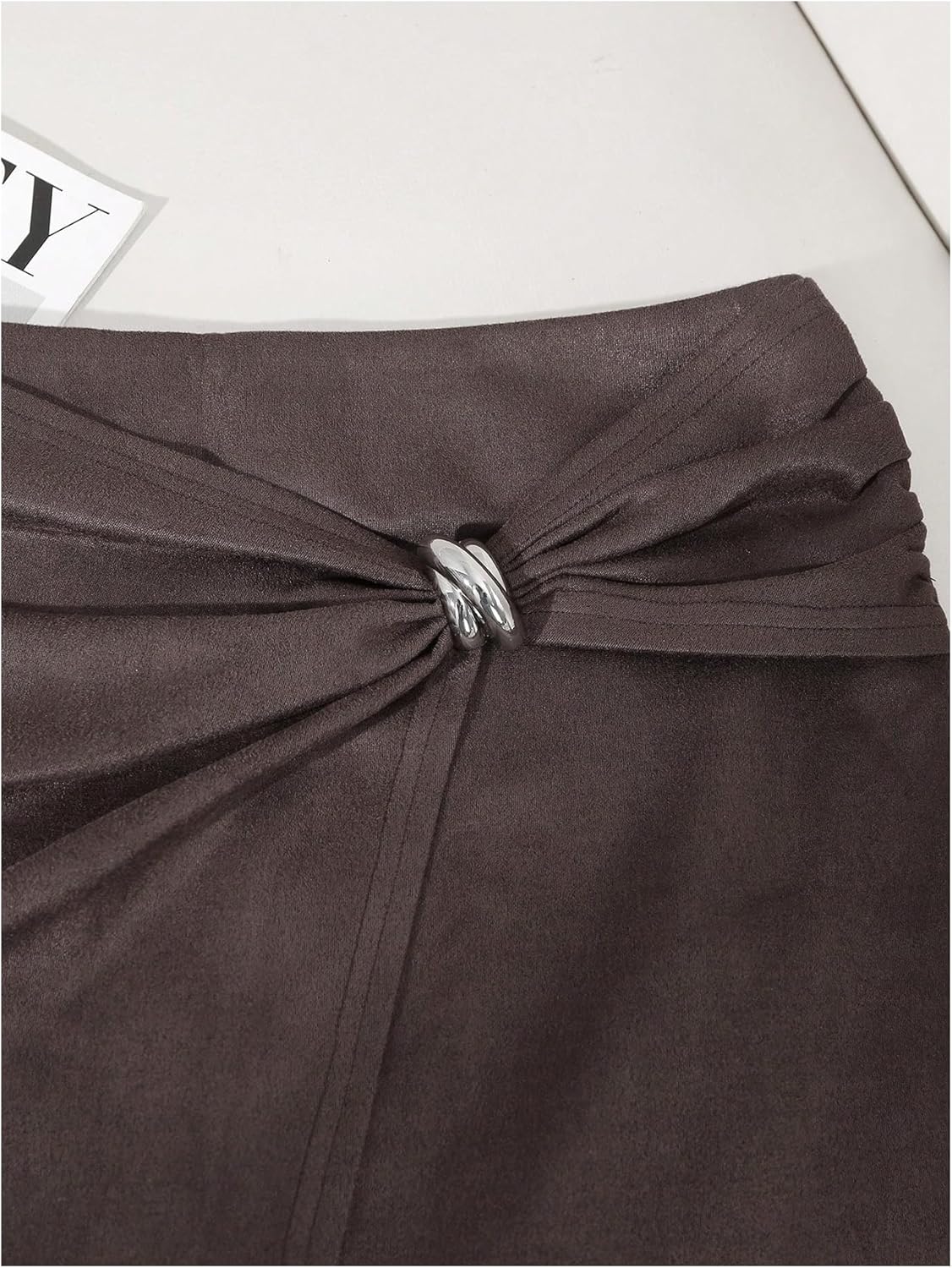 MAKEMECHIC Women's Wrap Mini Skirt Metal High Waist A Line Work Office Skirts