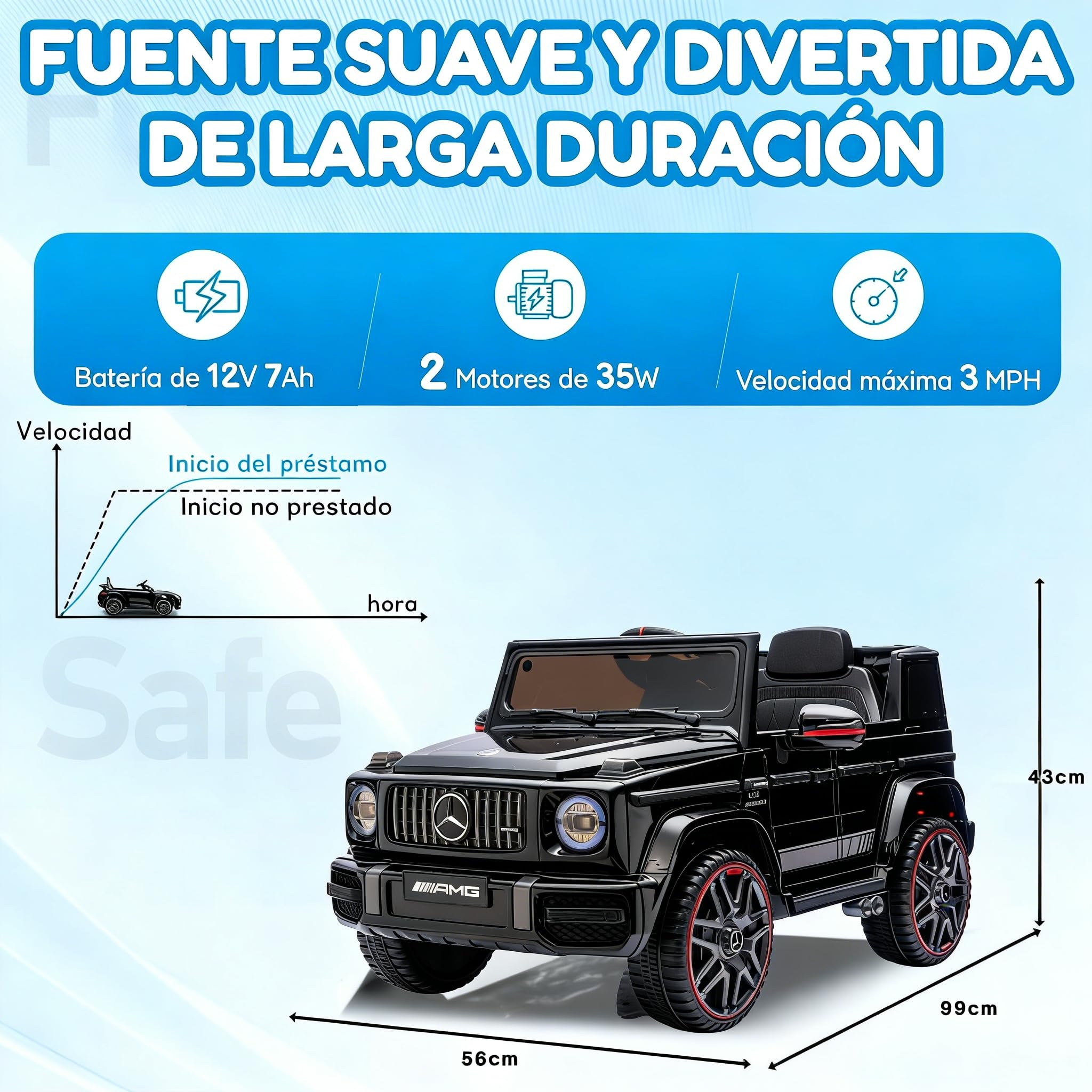 LALAHO Coche eléctrico infantil Mercedes AMG G63 12V 7Ah 2.4G Negro