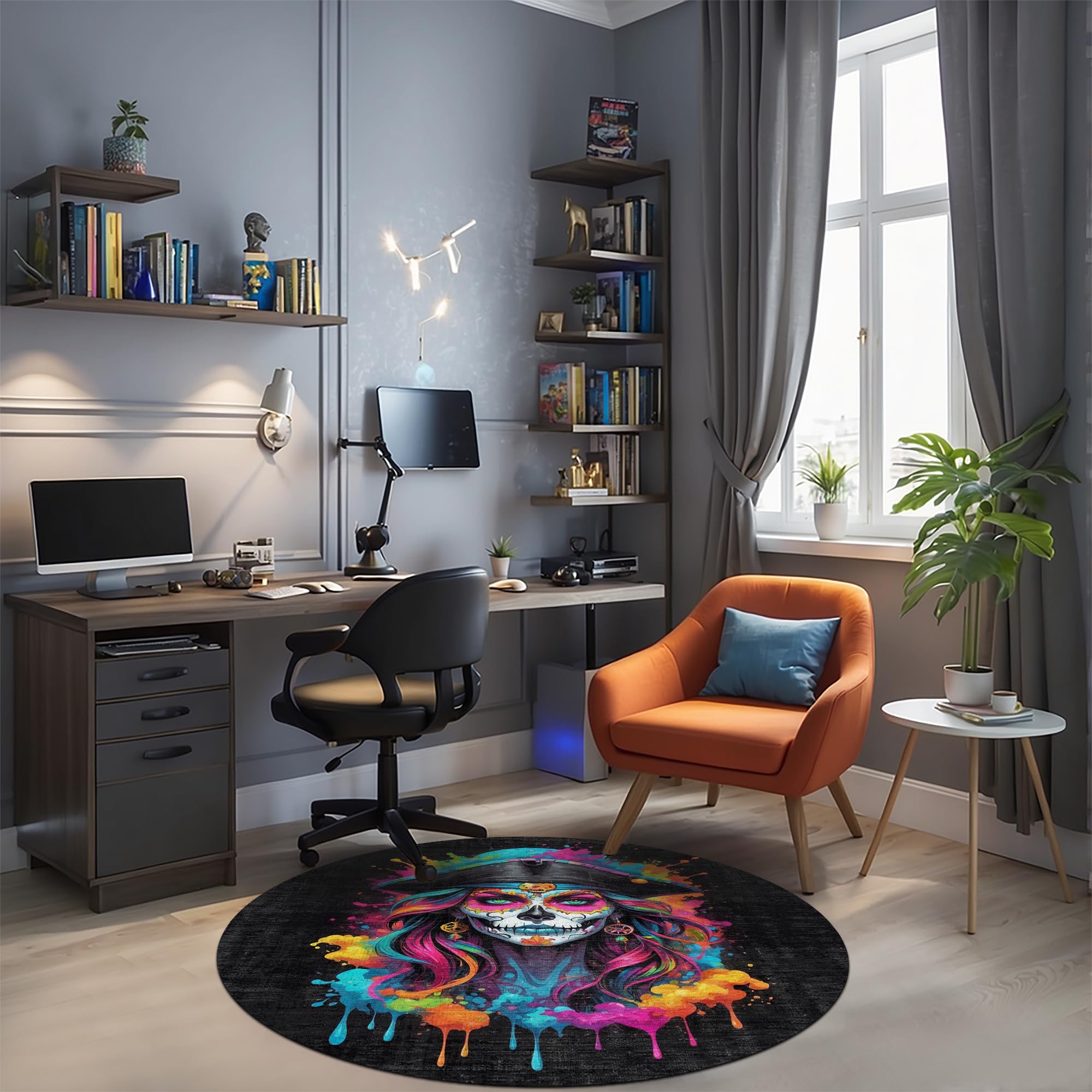Depoba Mosai Kadife Oyuncu Odası Halısı Kaymaz Pamuk Tabanlı Yıkanabilir Antibakteriyel Yuvarlak Gamer, Gaming Halısı 100x100