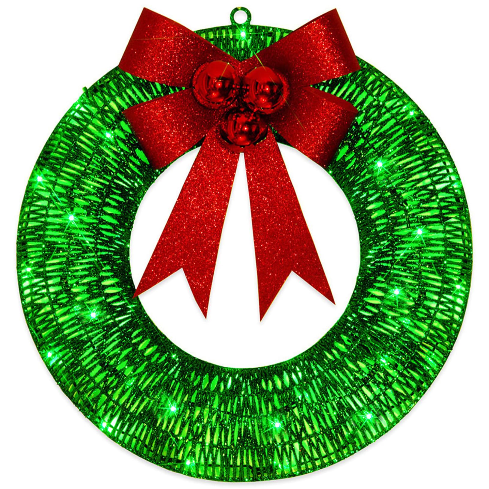 CAKEEYUM Christmas Wreath with Lights and Bow 11.81" Green Metal Artificial Wreath for Front Door Outdoor and Home Décor Christmas, with Lights, Door, Wre