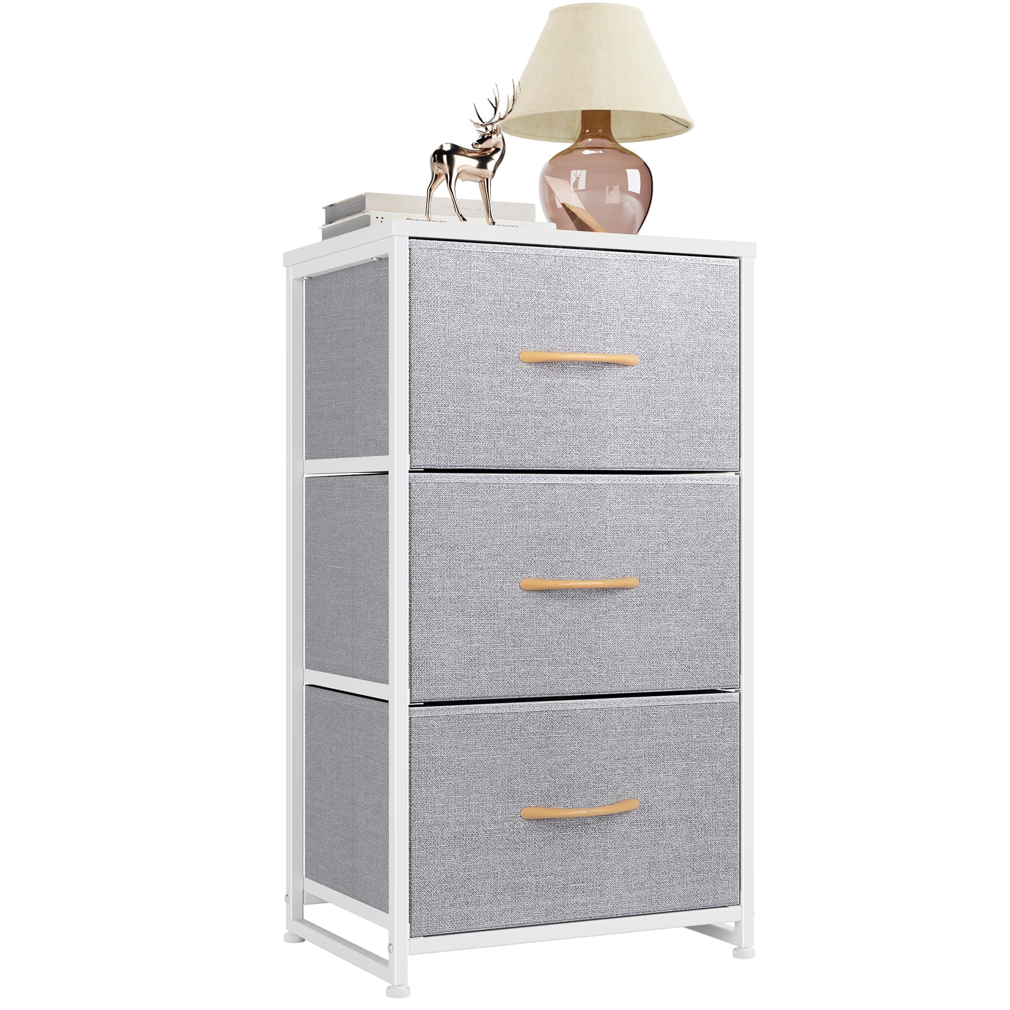 Nicehill Nightstand, Kids Dresser for Bedroom with 3 Drawers, Bedside Table, Small Nightstand for Bedroom, Kids Room, Living Room, Closet, Baby Dresser with Wooden Top Steel Frame, Modern, Light Grey