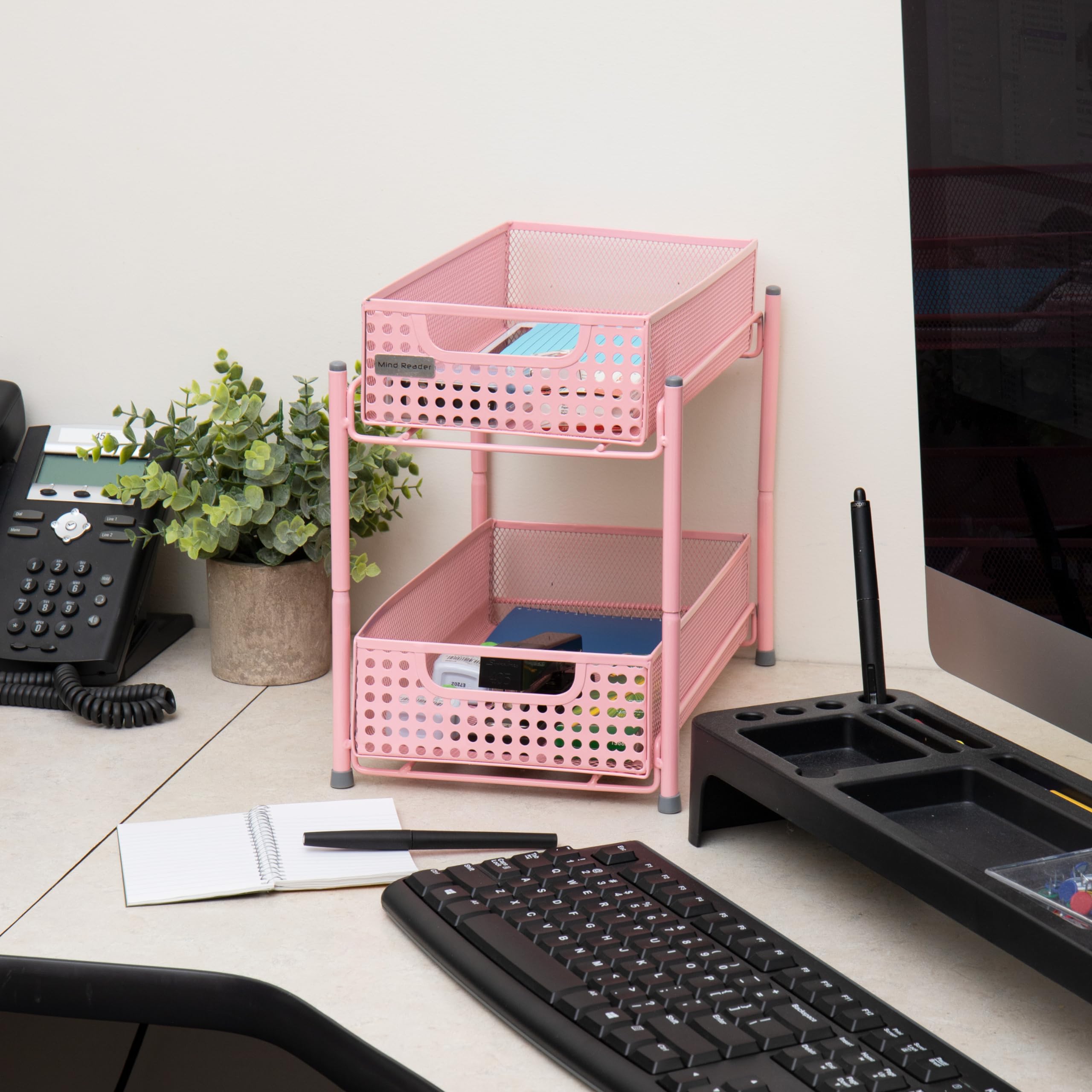 Mind Reader HCABASK2T-PNK Cabinet, Mesh Storage Baskets Organizer, Home, Office, Kitchen, Bathroom, Steel, Pink 2 Tier Heavy Duty - Image 2