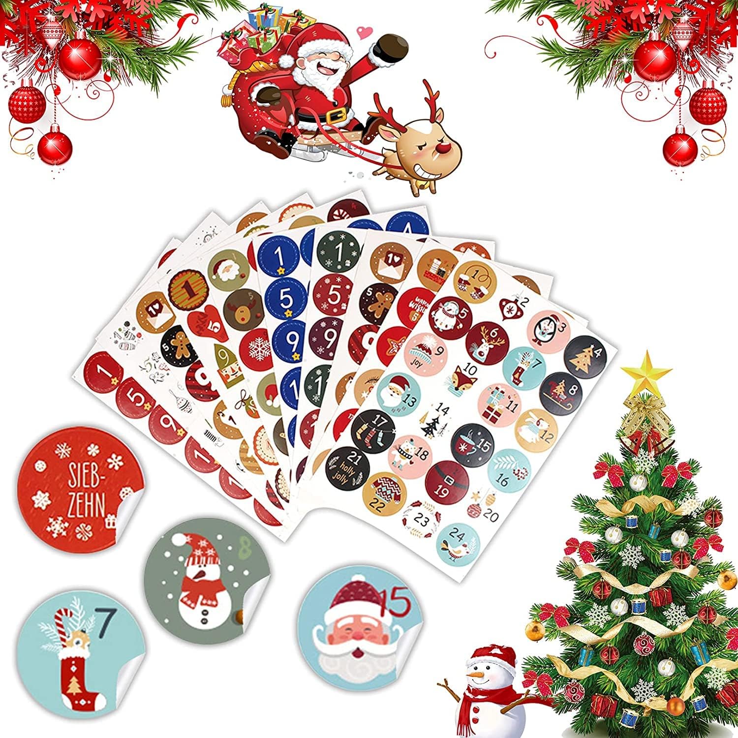 5 x 24 Adventskalender Zahlen Aufkleber für 5 Weihnachtskalender, 24 ...