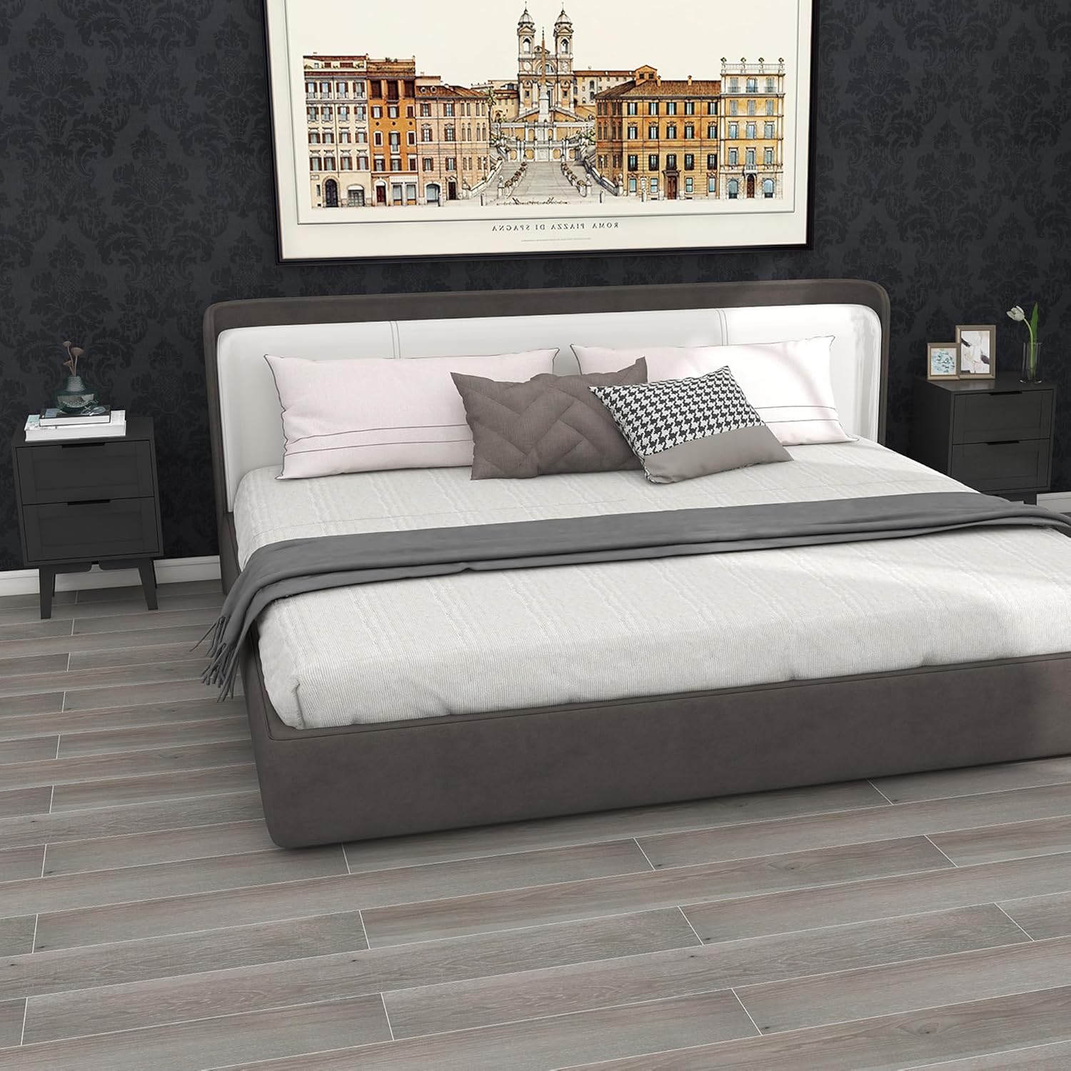 TaoHFE Modern Black Nightstand Set 2 with Drawer Mid Century 22 Inch Bed Side Table Bedroom Black Night Stand Set of 2 Bedside Table Set 2 Drawer Nightstand Tables for Bed Room