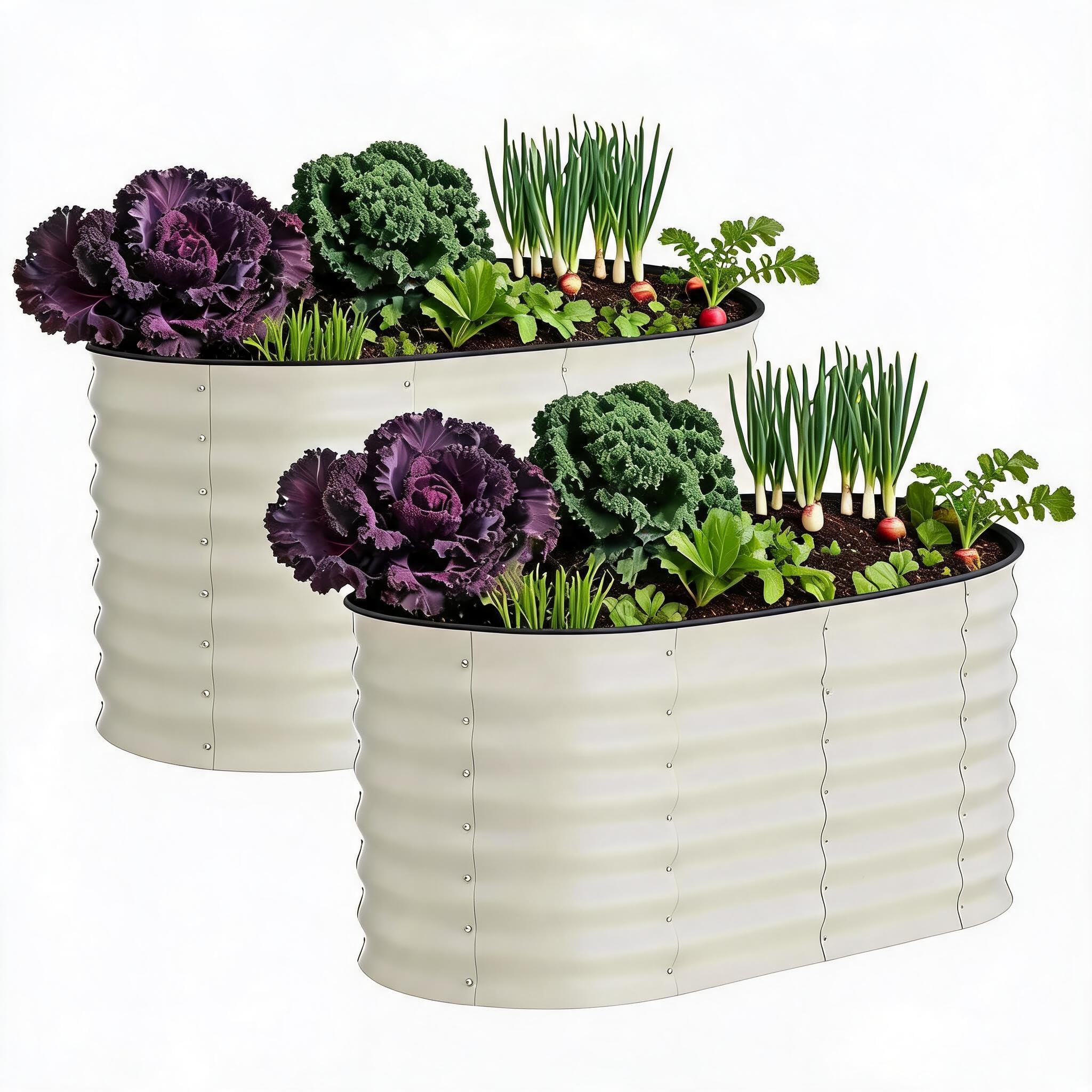 Garvee 2 Pack 4x2x2ft Galvanized Raised Garden Bed, Oval Metal Planter Box