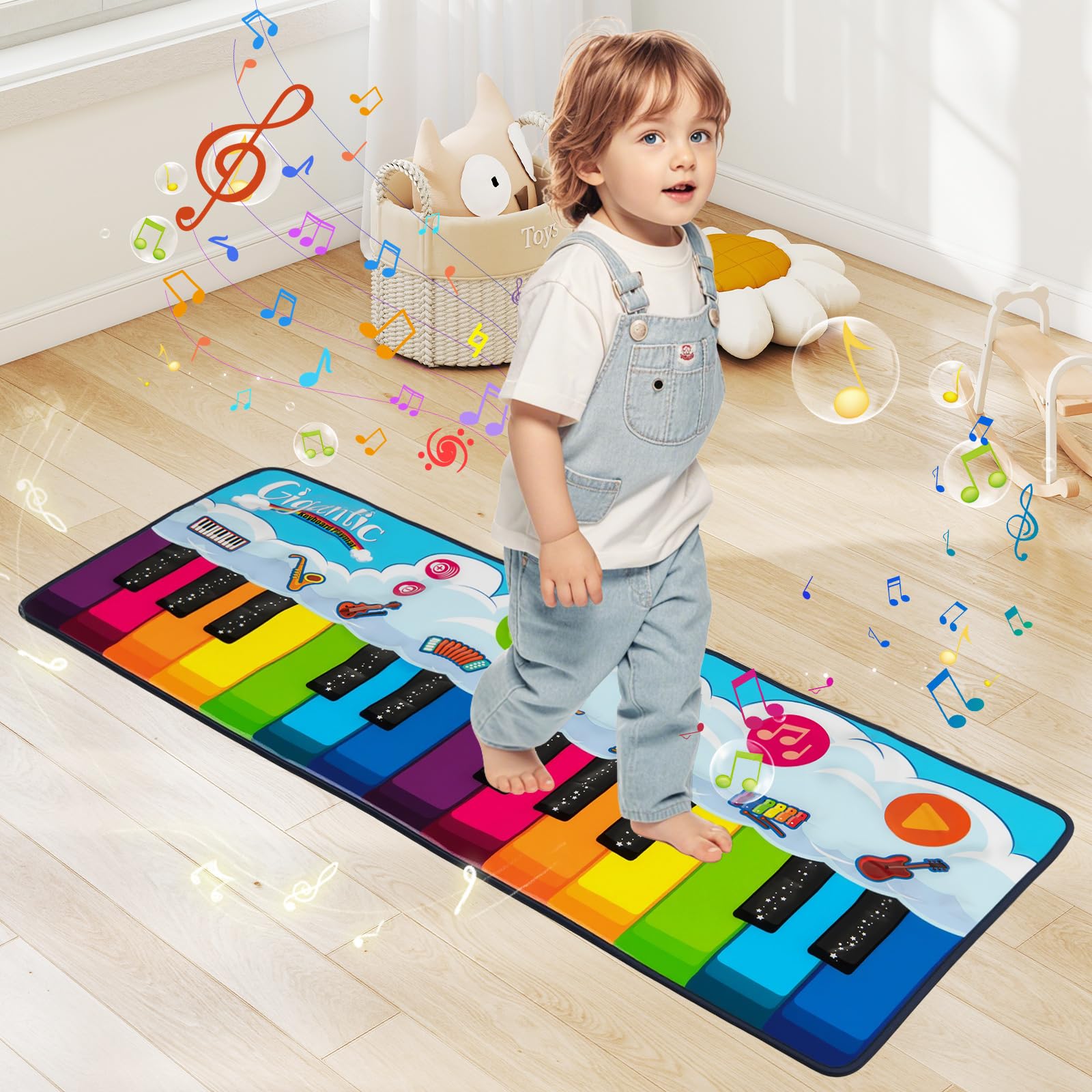 COSTWAY Tappetino Musicale, 24 Tasti Tappeto Pianoforte con 8 Suoni, Giocattolo Educativo per Bambini 1+ Anno, Regalo per Ragazzi (120 x 47 cm)
