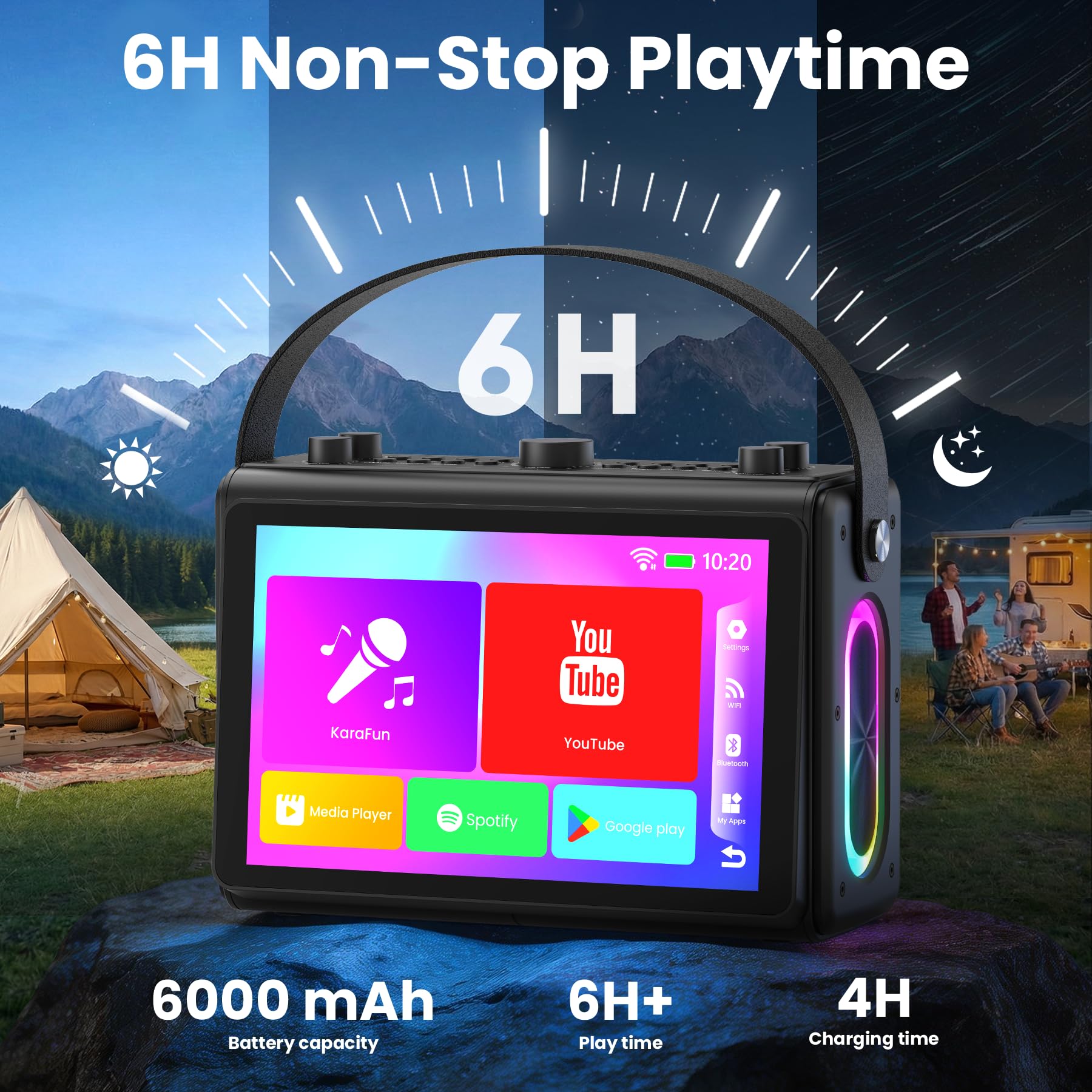 Máquina de karaoke para adultos, pantalla de letras HD integrada de 10.1 pulgadas, compatible con WiFi, Bluetooth, HDMI, USB y TF, reproductor de karaoke portátil con 2 micrófonos inalámbricos para