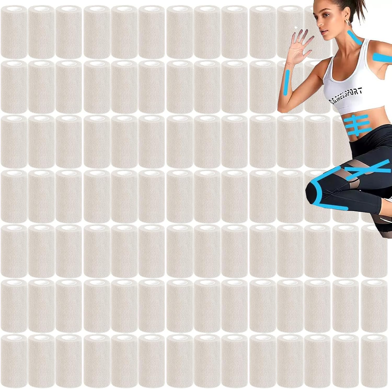 54 Pack White Self Adhesive Bandage Wrap Bulk 4 Inch x 5 Yards Cohesive Bandage,Vet Wrap Breathable Elastic Self-Adherent Tape for Stretch Athletic Sports Wrist Ankle Dogs Pet Vet Wrap (White)