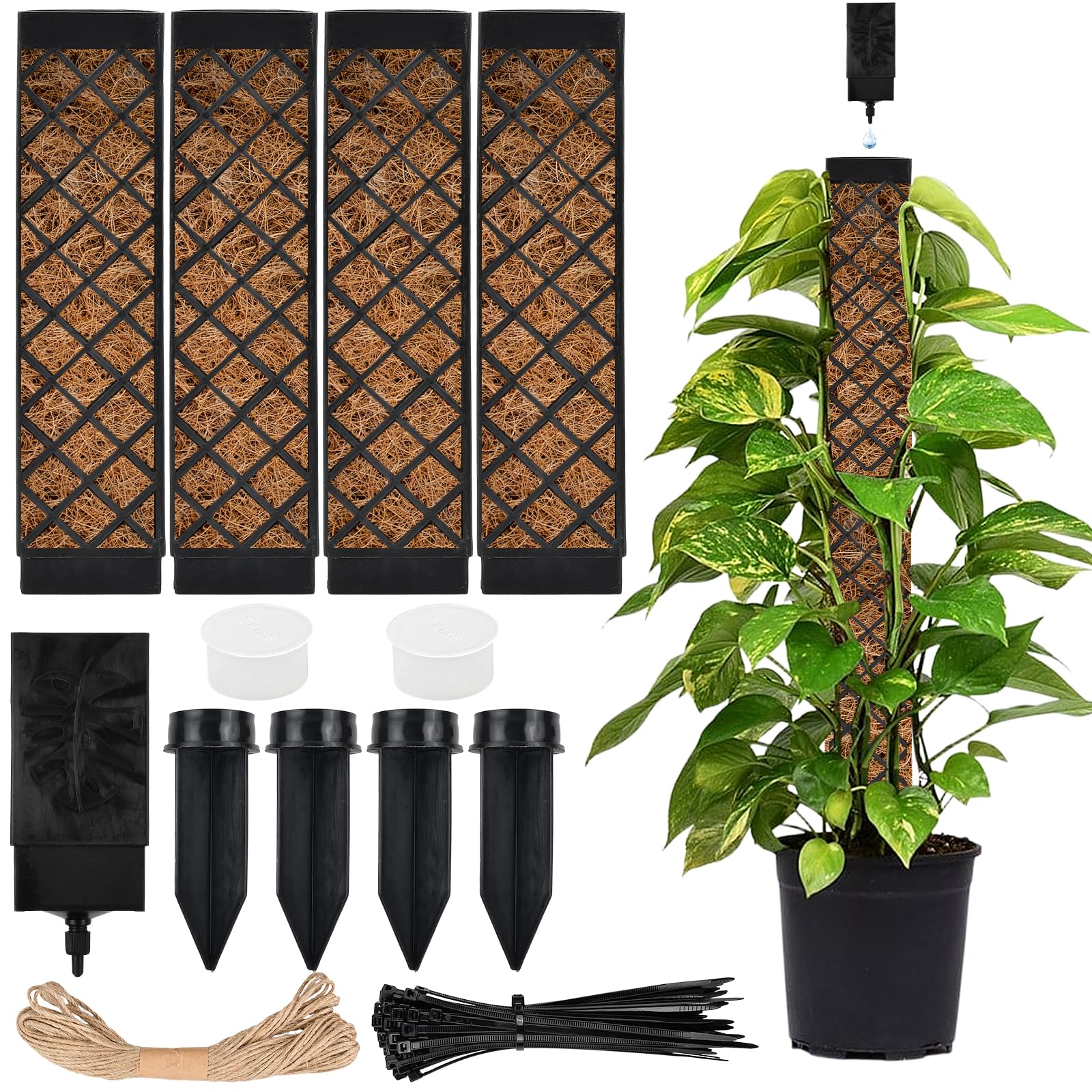 Pali di Muschio di Plastica Sfagno per Palo Moss Pole Muschio Bastoncini per Pianteimpilabili in Plastica con Piante Supporto per l'irrigazione Fascette, Bastone Muschio Autoirrigante, Nero