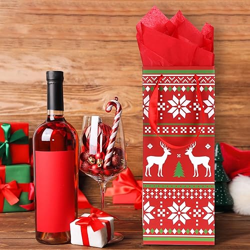 Miniatura 3 de Blulu 12 bolsas para botellas de vino de Navidad con papel de seda, bolsas de regalo de vino de Navidad, bolsas de vino de papel de Navidad, bolsas