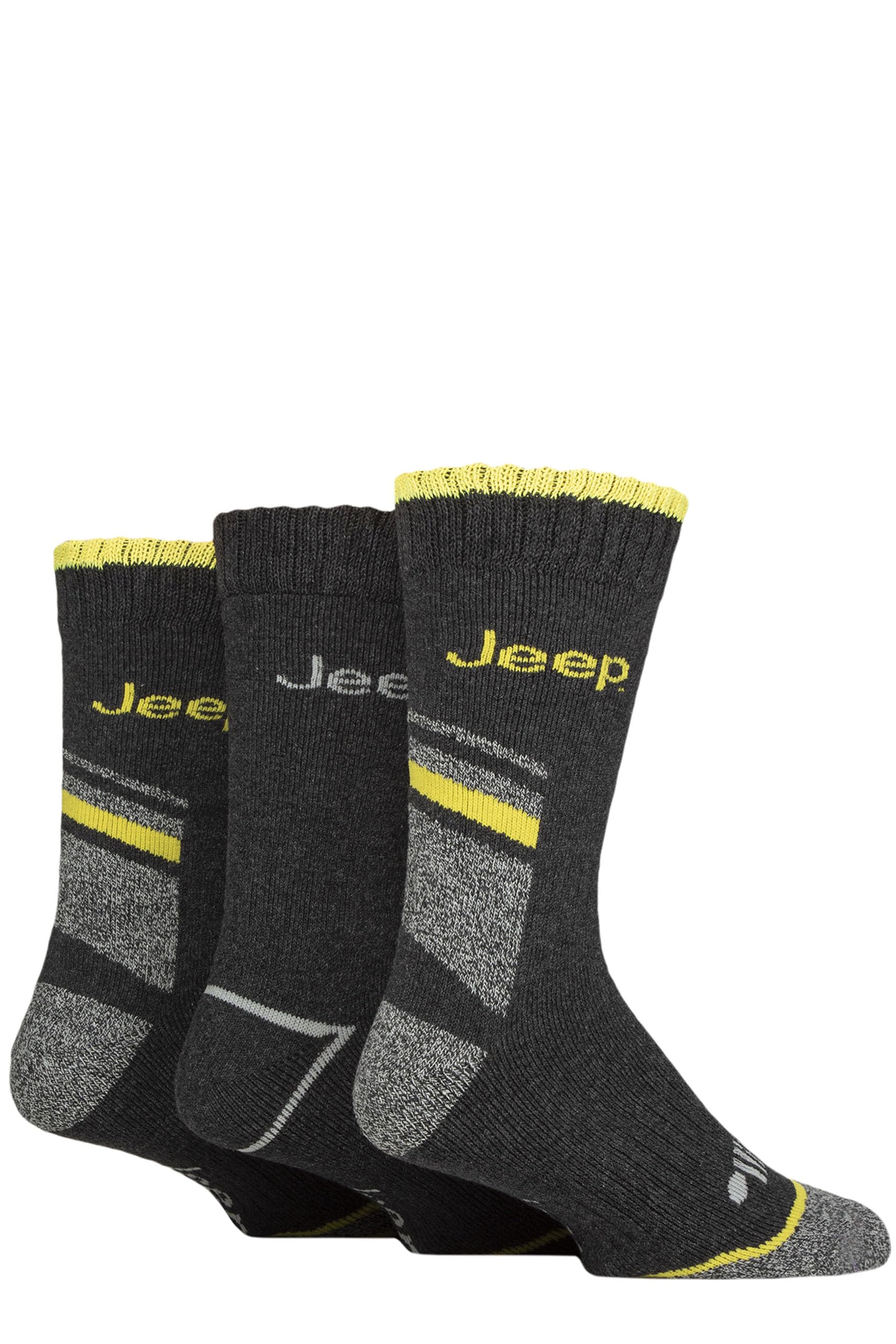 Jeep Men's Charcoal/Yellow Workwear Boot Socks Pack Of 3 (Uk, Numeric, 6, 11, Regular, Regular, )