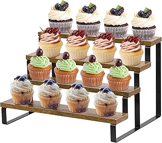 YestBuy Rustic Wood Cupcake Stand, 4 tier Wooden Cupcake Display Riser, Stepped Display Stand for Cupcakes, Perfume, Cologne, Spiece and Other Small Items