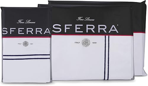 Sferra Juego de sábanas de hotel grande - Cal King - BlancoAzul marino