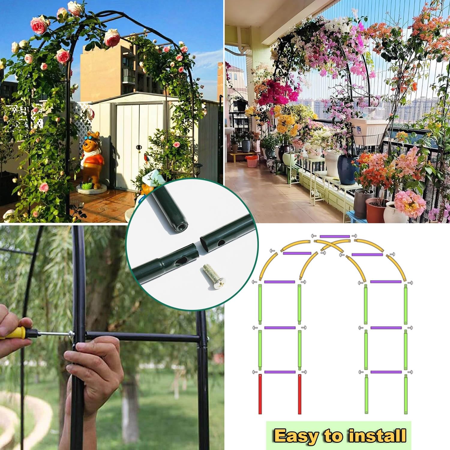 Traliccio ad arco da giardino resistente, per piante rampicanti, supporto resistente per uso esterno, dimensioni da 0,8 m a 3,5 m, perfetto per cortili, prati e decorazioni per matrimoni (nero, 280 x