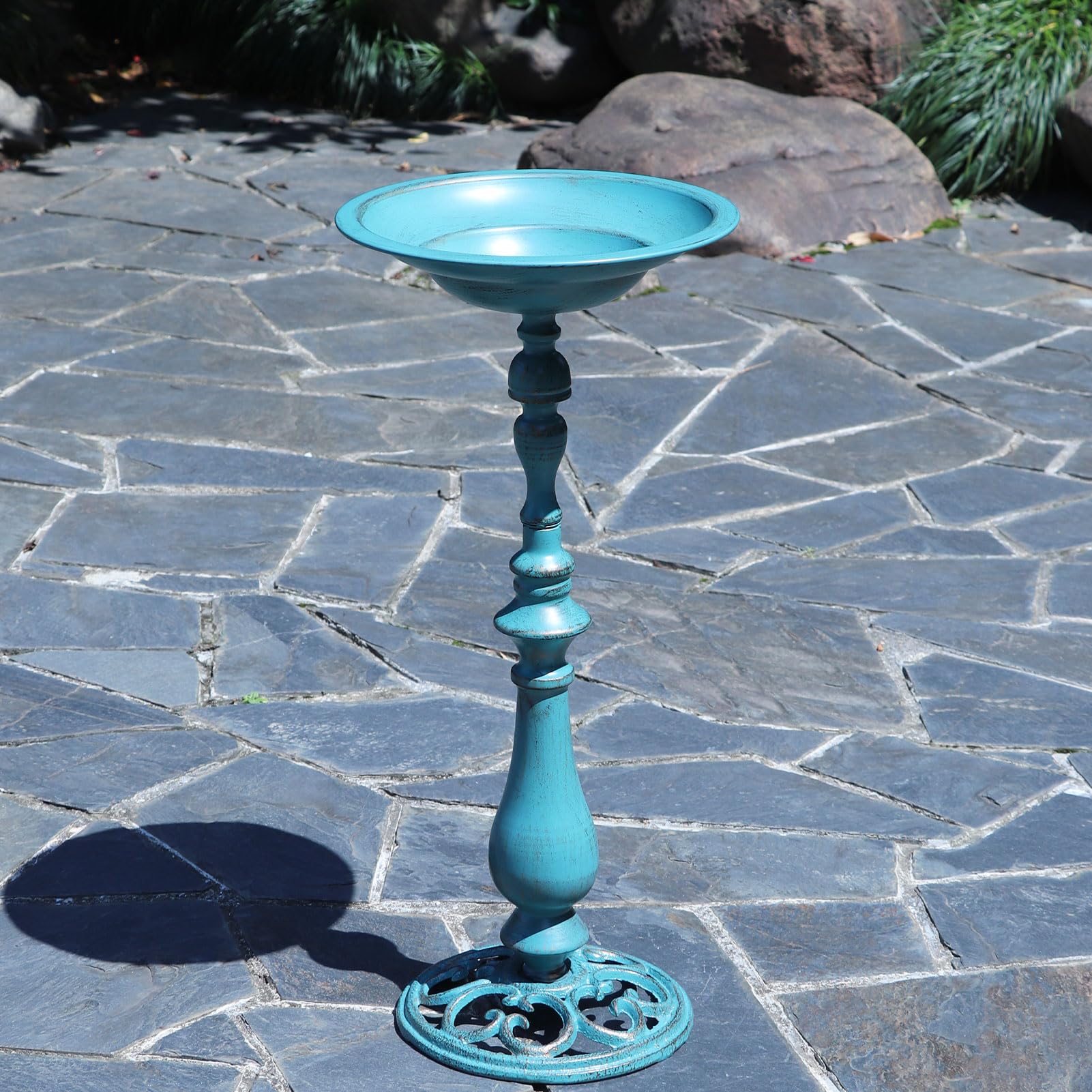 Vogeltränke aus Gusseisen, 67 x 32 cm (H x B). Vogeltränke aus Metall, für Garten, Hof, Dekoration, Blau