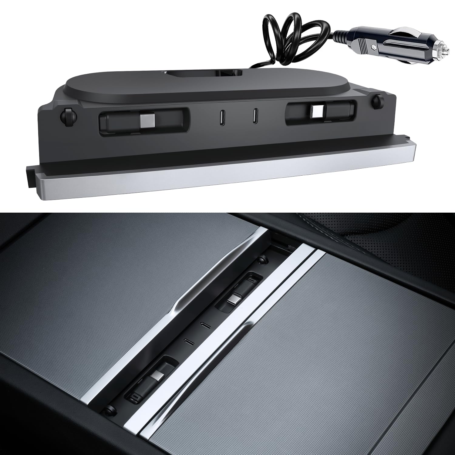 Hub USB de coche para consola central Tesla con cables retráctiles de carga rápida, para Model Y Juniper 2025-2026 y Model 3 Highland 2024-2026, cargador de teléfono, accesorios de estación