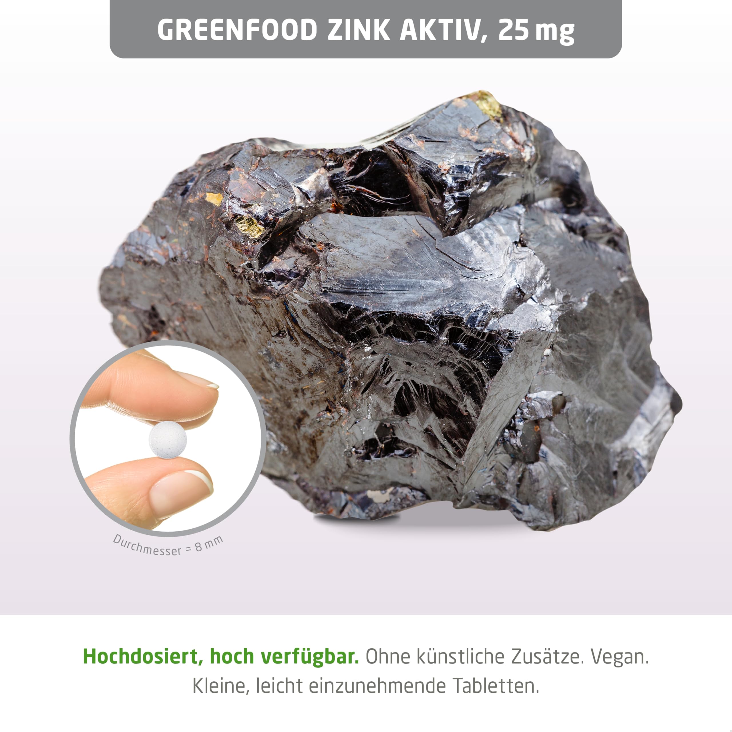 Zink aktiv, hochdosiert, 25mg - 180 Tabletten, vegan. Zinkbisglycinat - für hohe Bioverfügbarkeit. Wichtig für Stoffwechsel & Immunsystem etc. OHNE künstliche Zusätze - laborgeprüft. Von Greenfood.