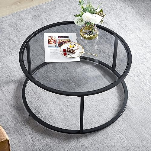SAYGOER Round Coffee Table and Glass Square Coffee Table
