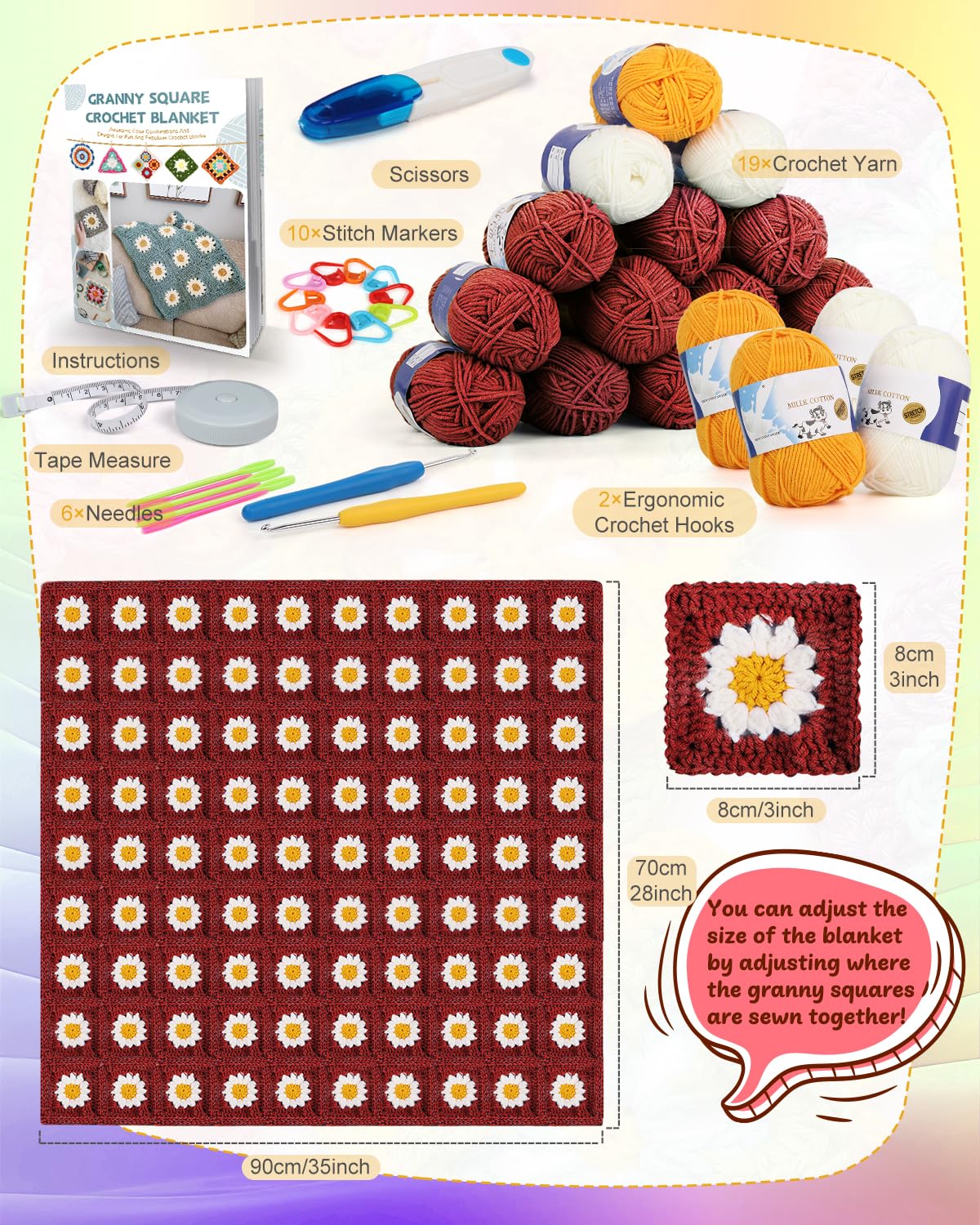 Reessy Häkelset Für Anfänger - 22 Garnknäuel + Häkelnadeln Für Oma-Decke